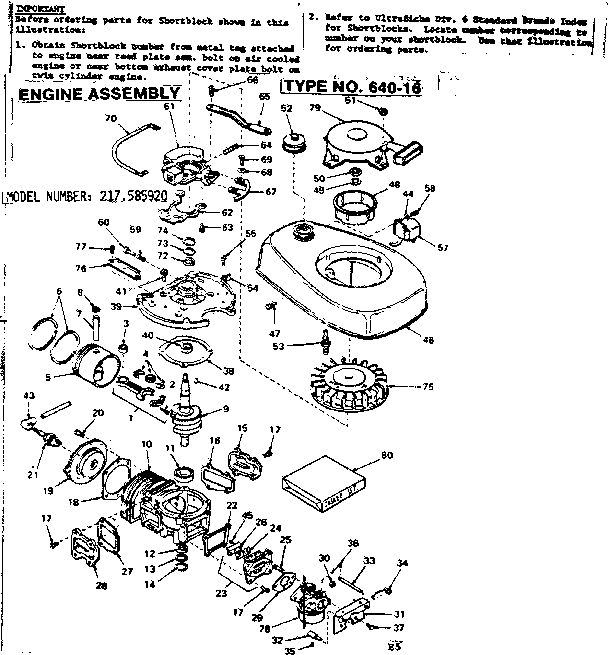ENGINE ASSEMBLY Diagram & Parts List for Model 217585920 Craftsman