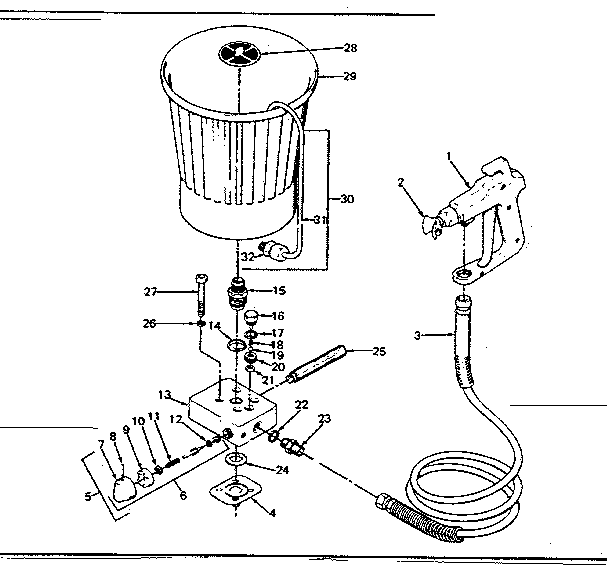 SPRAY GUN AND HOPPER ASSEMBLY Diagram & Parts List for Model 165155690