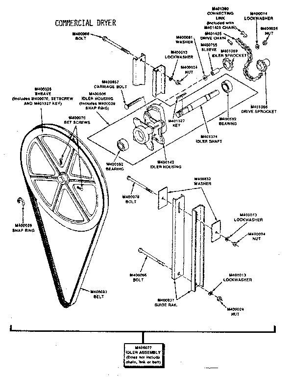 HUEBSCH Commercial Dryer Idler drive components Parts Model 30WG