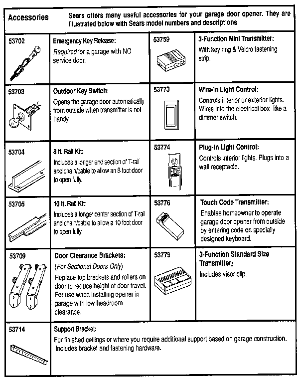Craftsman Garage door opener Accessories Parts