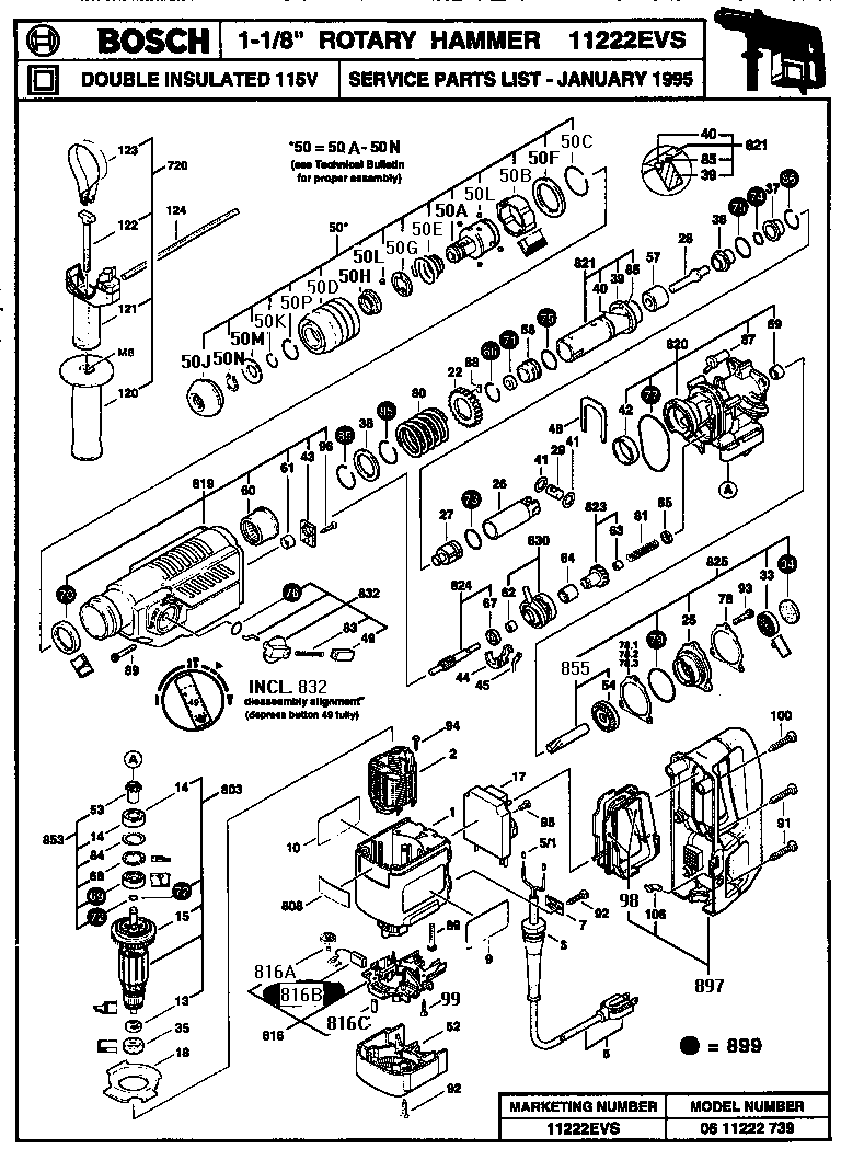 BOSCH 1 1/8" ROTARY HAMMER Parts Model 11222EVS Sears PartsDirect