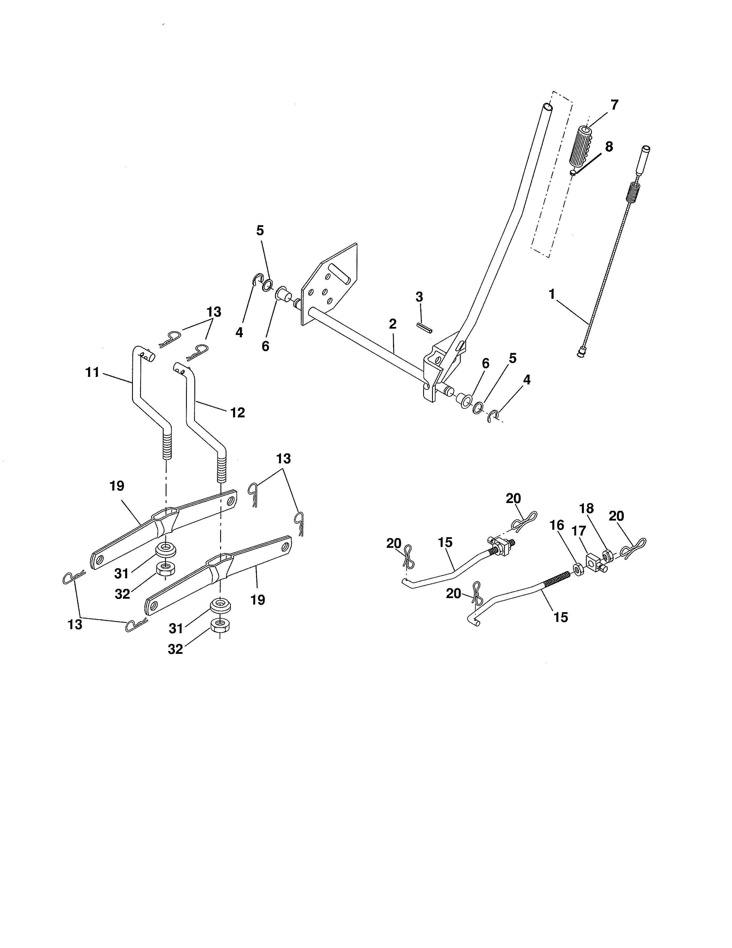 How do you replace a link lift (RH) on a Poulan garden tractor (Model