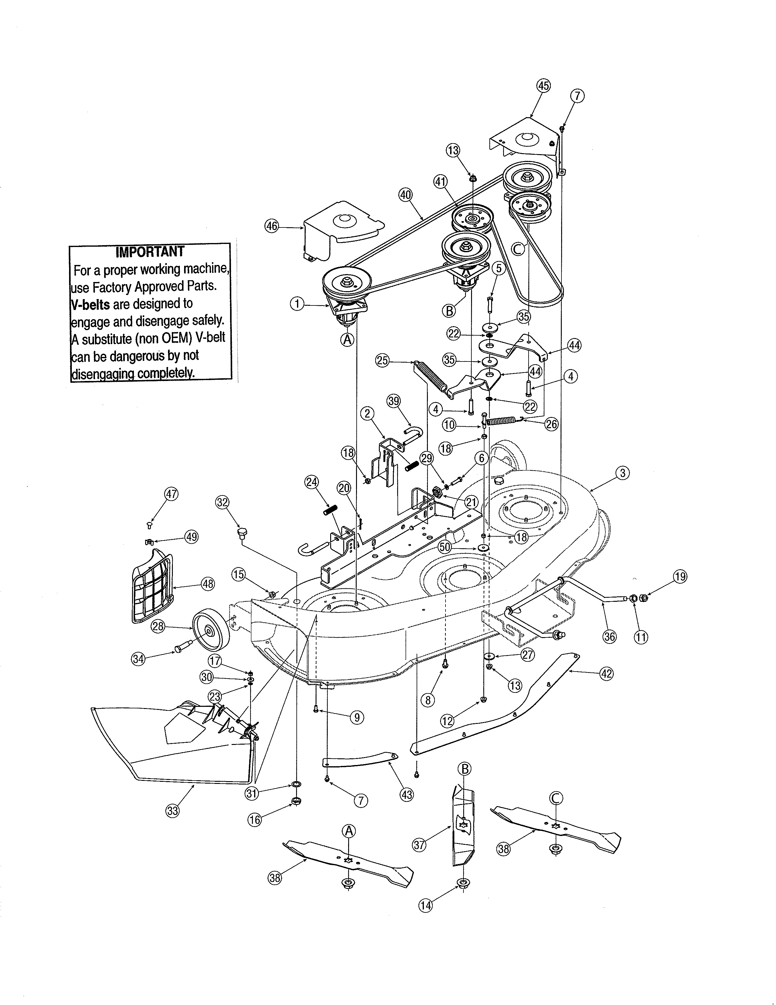 46" DECK ELECTRIC PTO Diagram & Parts List for Model 13ax605g755