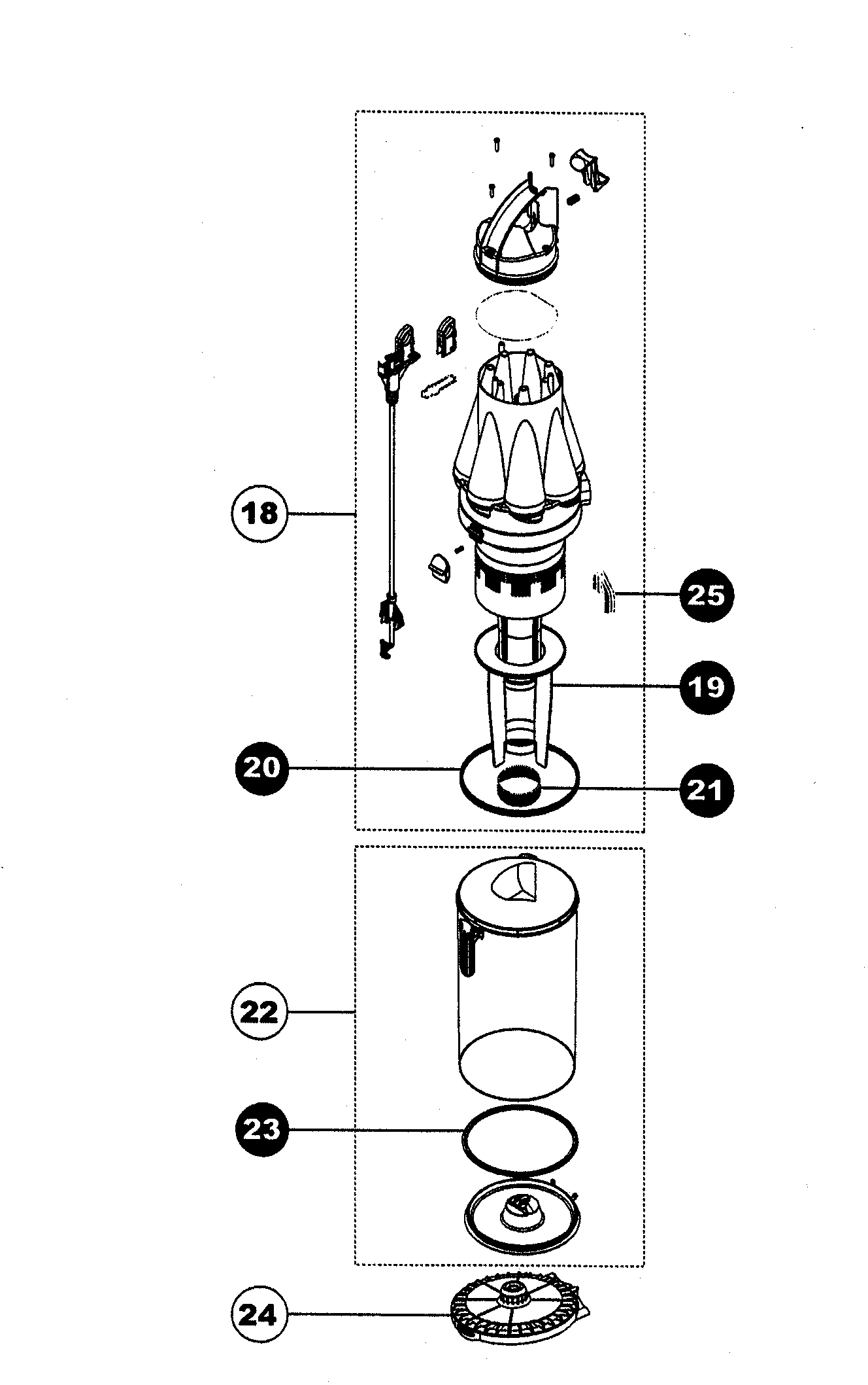 TOP AND BIN ASSY Diagram & Parts List for Model dc07 Dyson-Inc-Parts