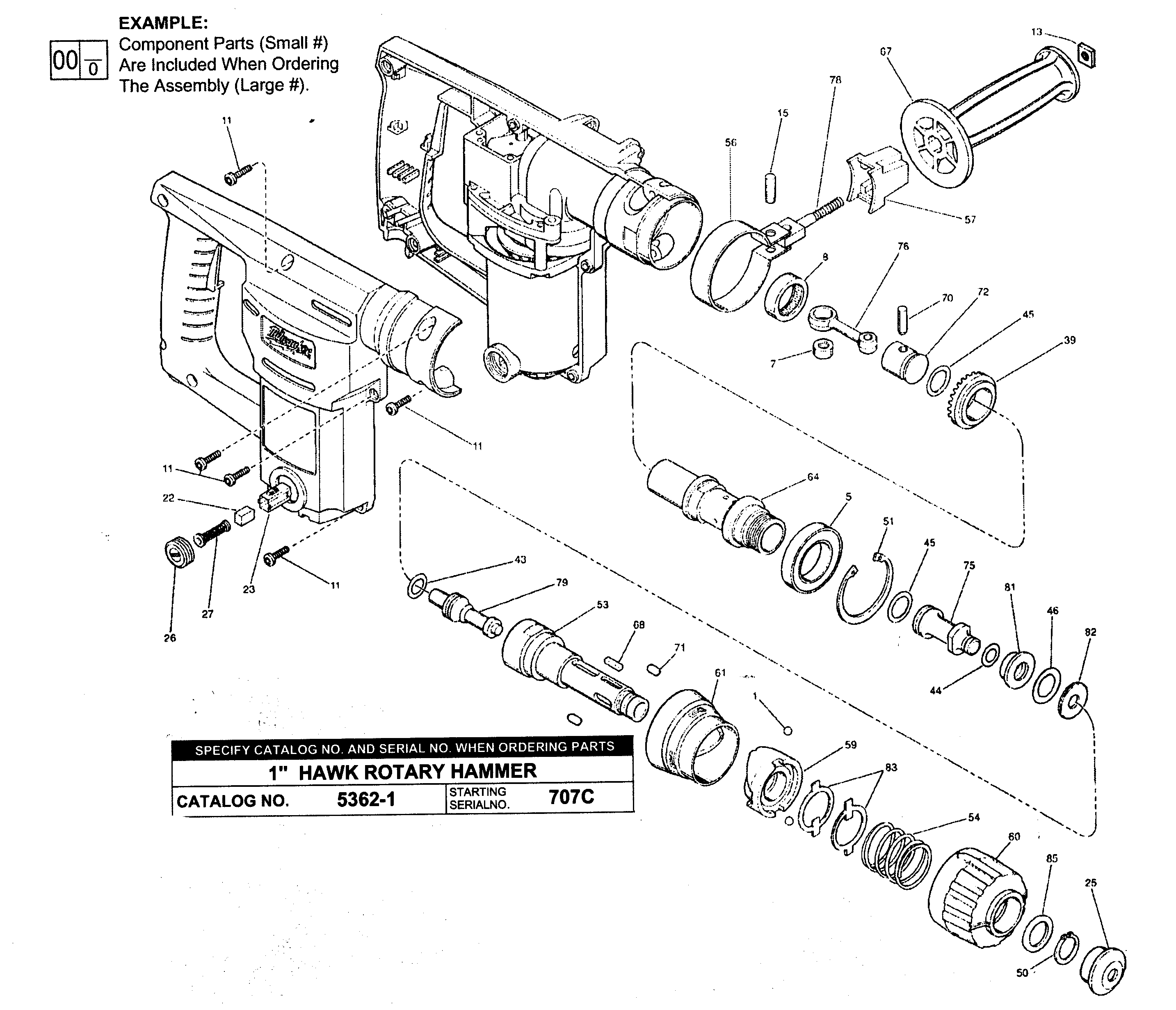 HOUSING ASSY Diagram & Parts List for Model 53621 Milwaukee-Parts Drill