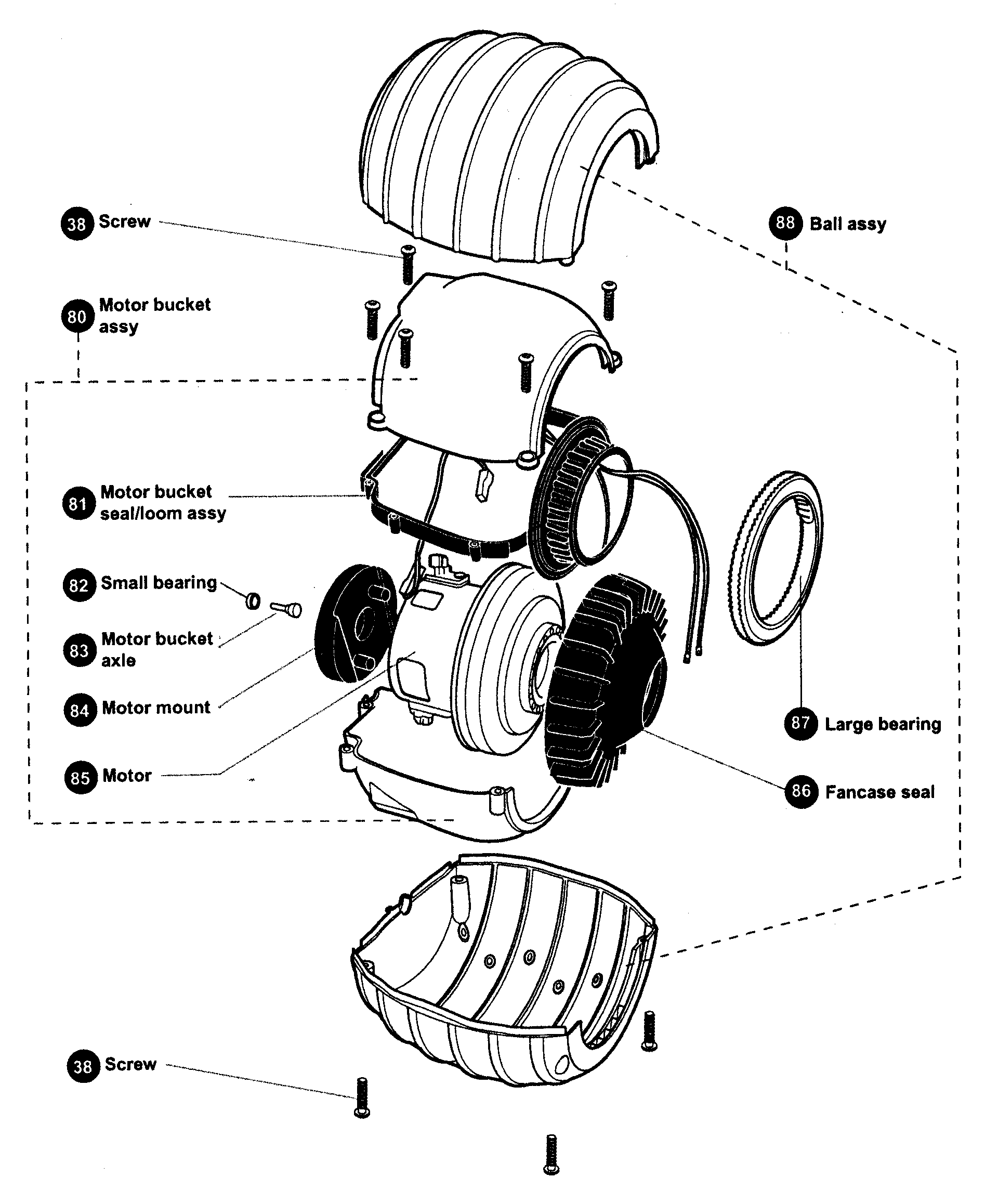 MOTOR BUCKET/BALL Diagram & Parts List for Model DC15BALL Dyson-Inc