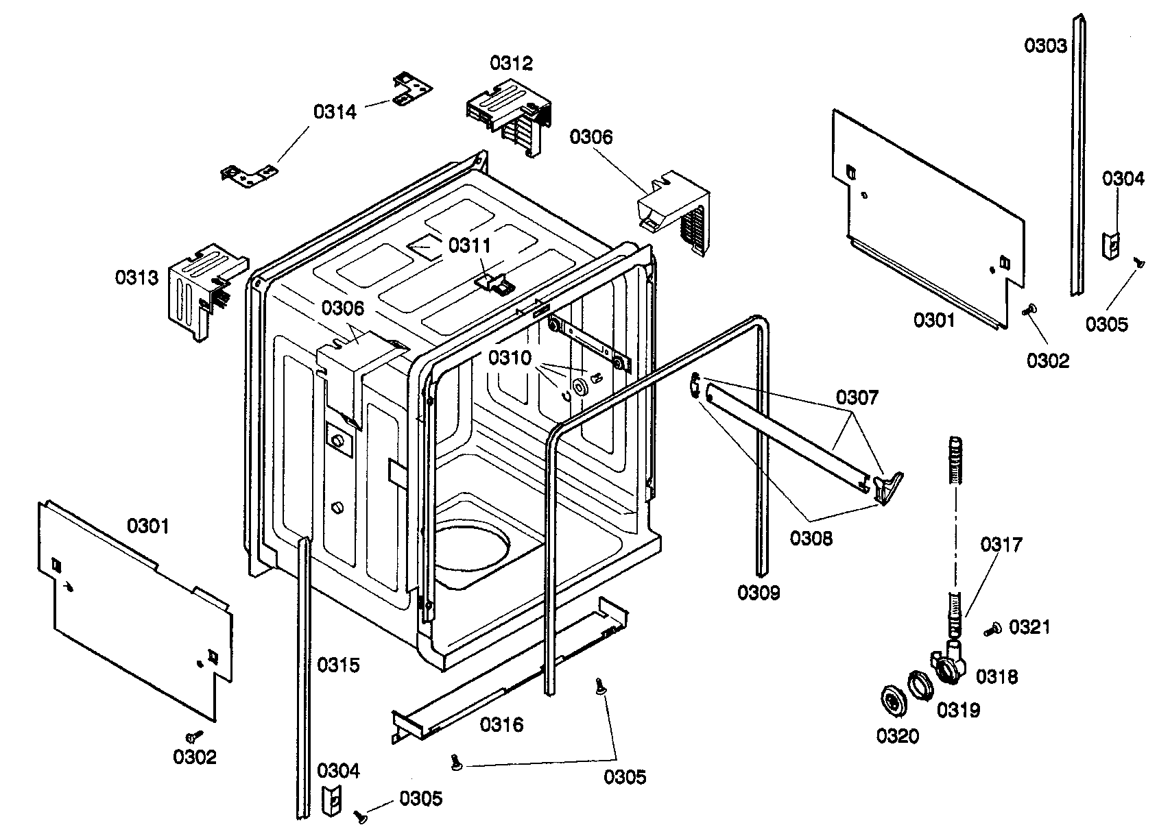 Bosch Dishwasher Model SHE44C05UC/22 Cabinet Parts Diagram