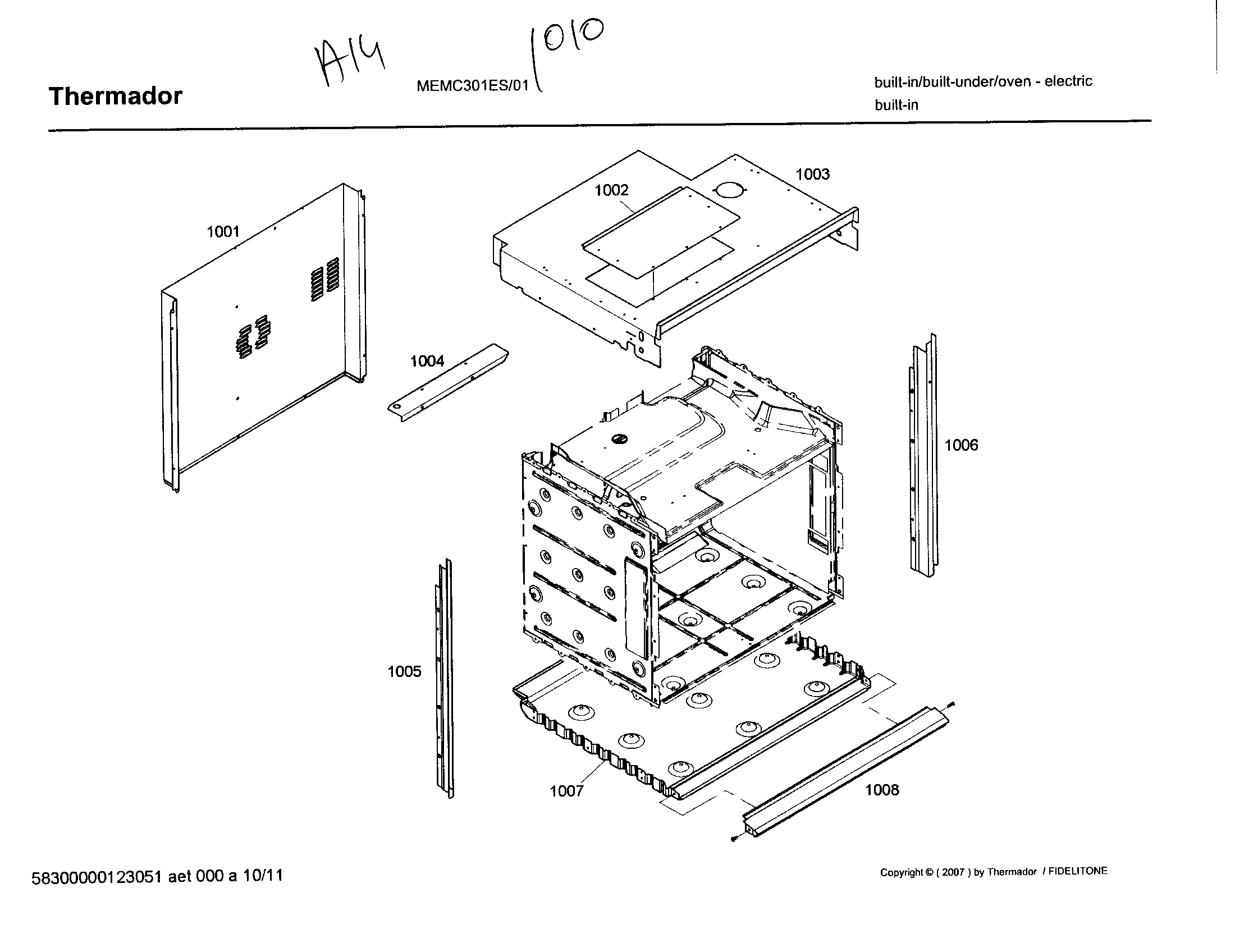 THERMADOR Electric Oven Oven Parts Model MEMC301ES01 SearsPartsDirect