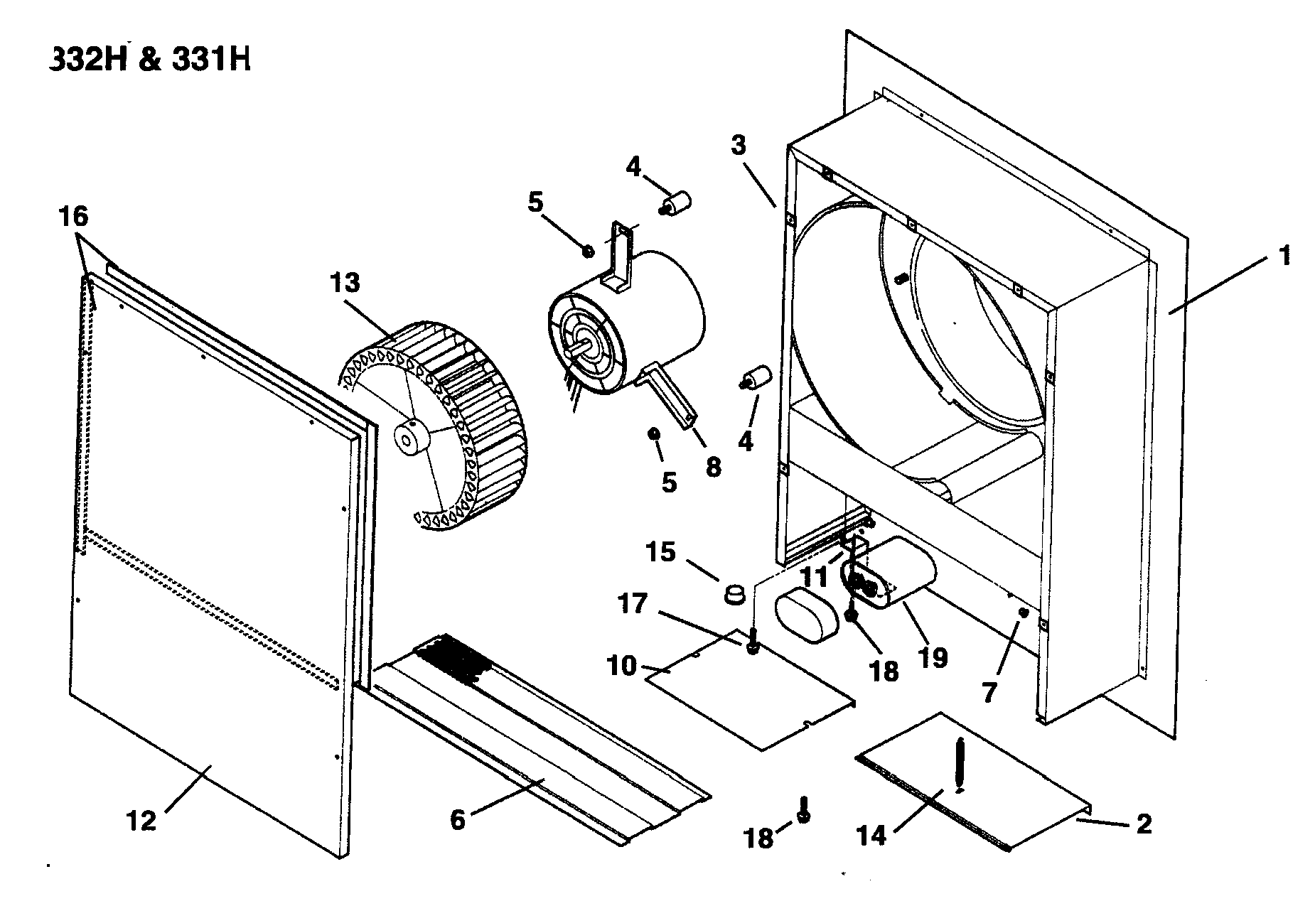 BROAN EXTERIOR MOUNTED BLOWER Parts Model 332H Sears