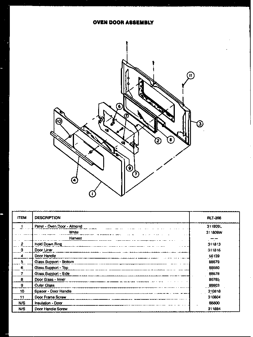 CALORIC Heritage Series Gas Ranges Oven components Parts Model RLT