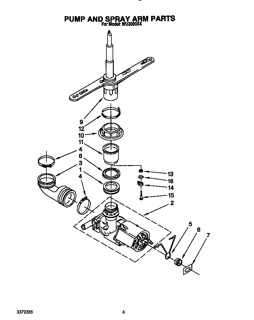 PUMP AND SPRAY ARM Diagram & Parts List for Model wu3000x4 ... roper dishwasher diagram 