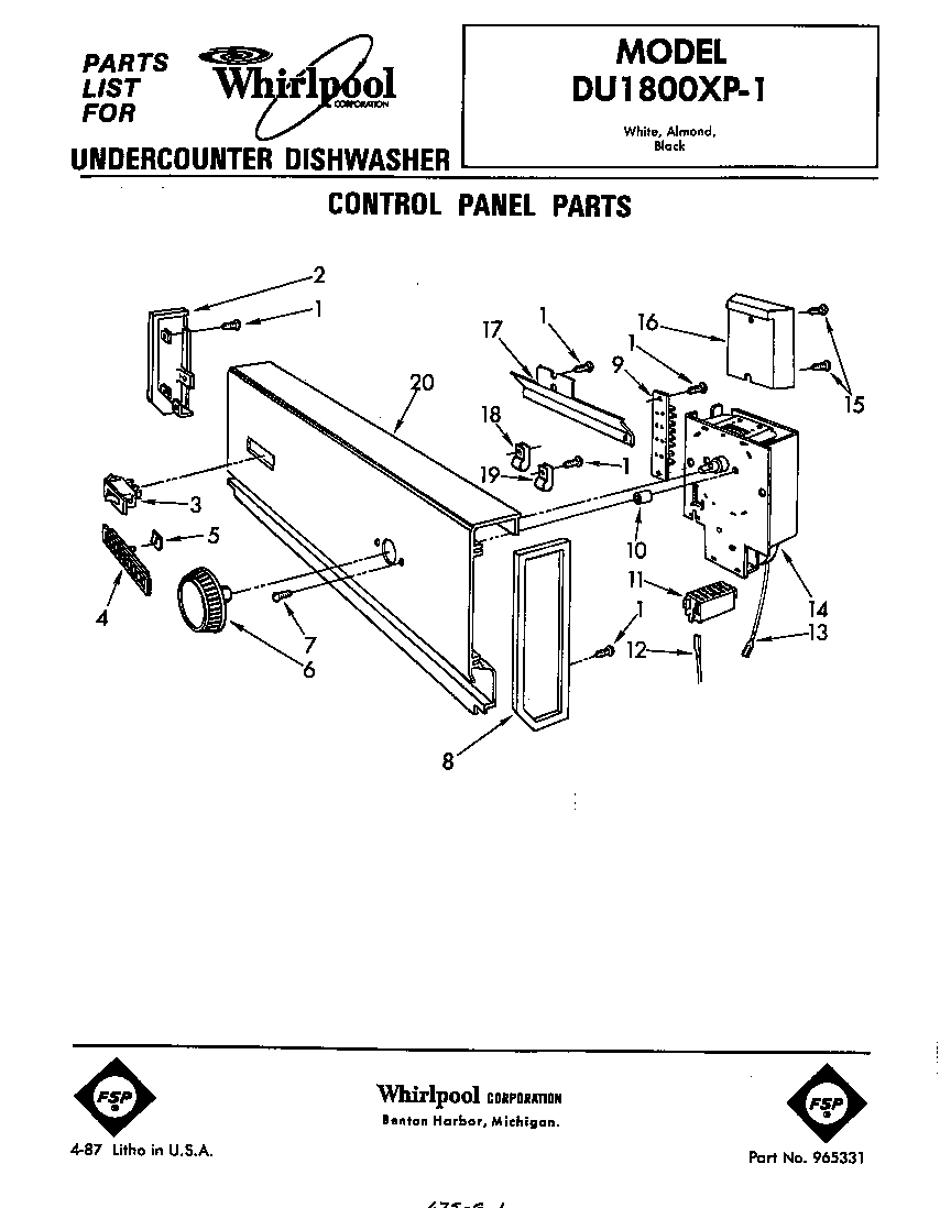 Parts Of A Whirlpool Dishwasher Manual