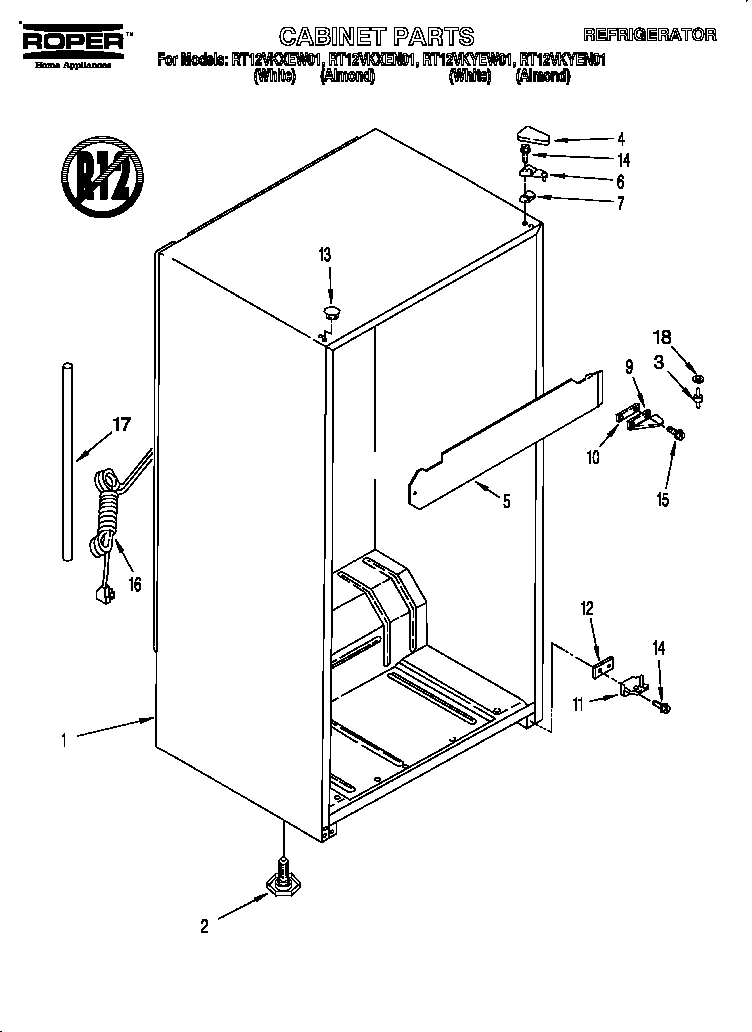 Roper Refrigerator Freezer Parts Diagram