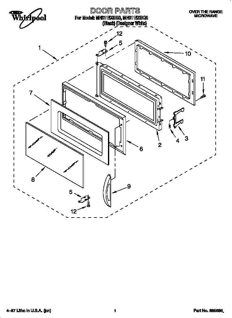 WHIRLPOOL OVER THE RANGE MICROWAVE Parts | Model MH9115XBQ0 | Sears