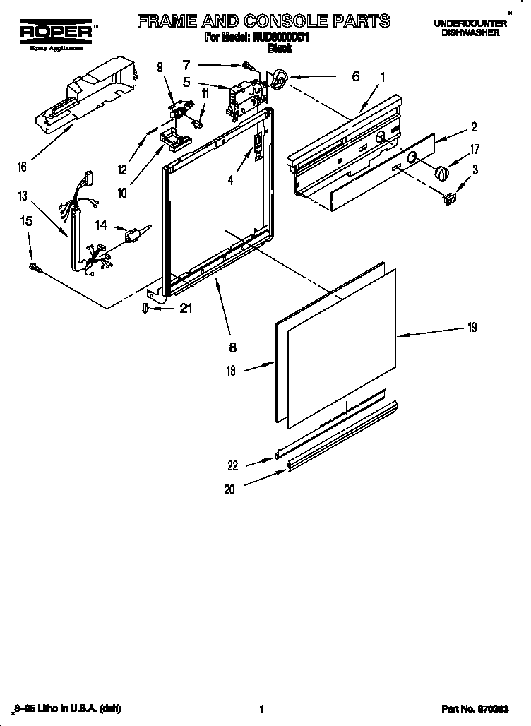 FRAME AND CONSOLE Diagram & Parts List for Model ... roper dishwasher diagram 