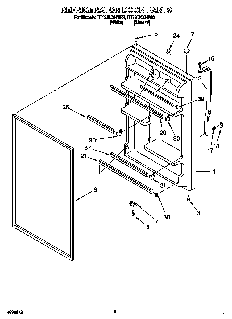 Roper Refrigerator Model RT18DKXHW 00 Parts from