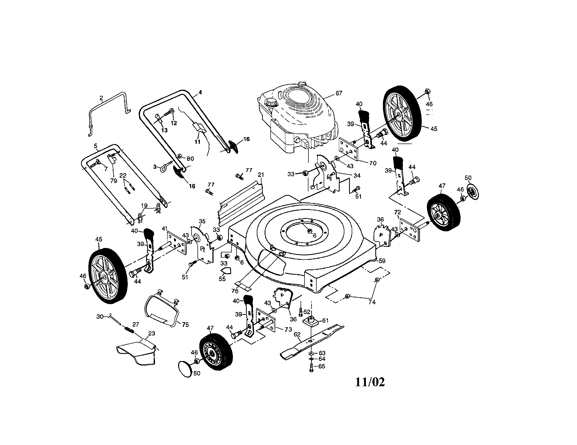 Rotary lawn mower (55 parts)