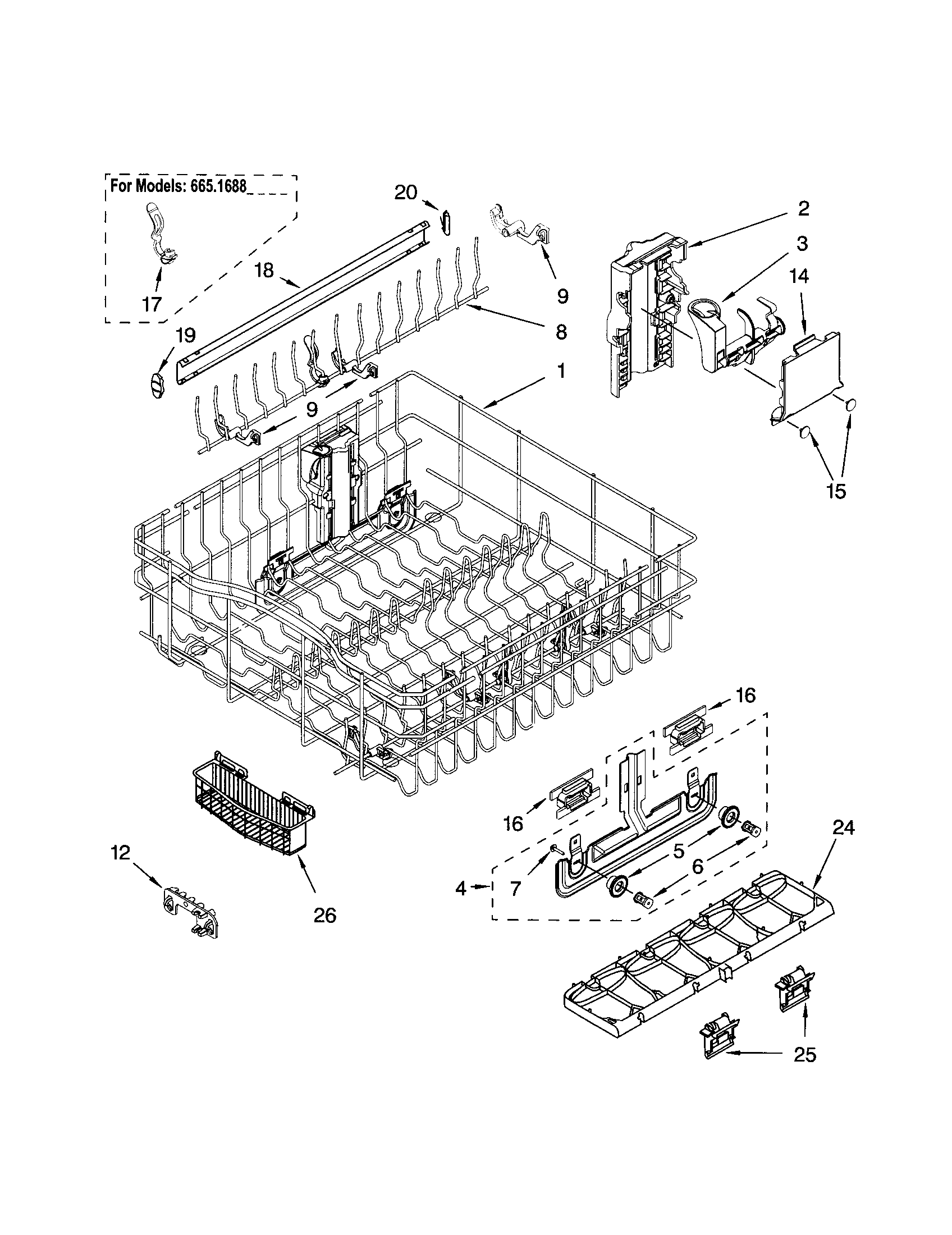 KENMORE Dishwasher Lower rack Parts Model 66515887000 SearsPartsDirect