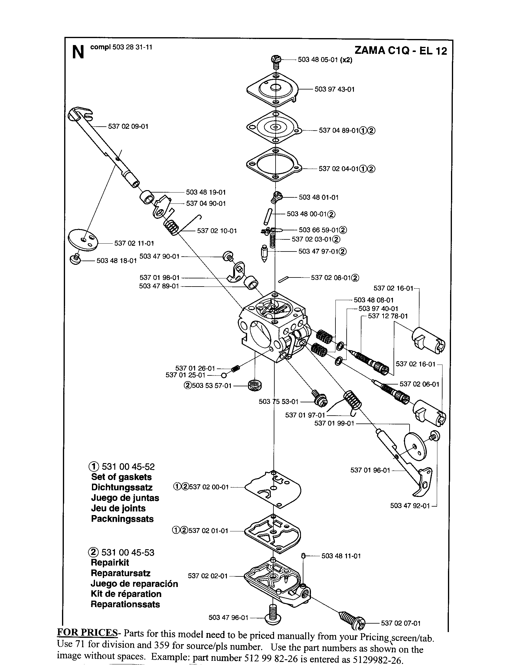 HUSQVARNA Saw Attachment Carb breakdown Parts Model 326P5