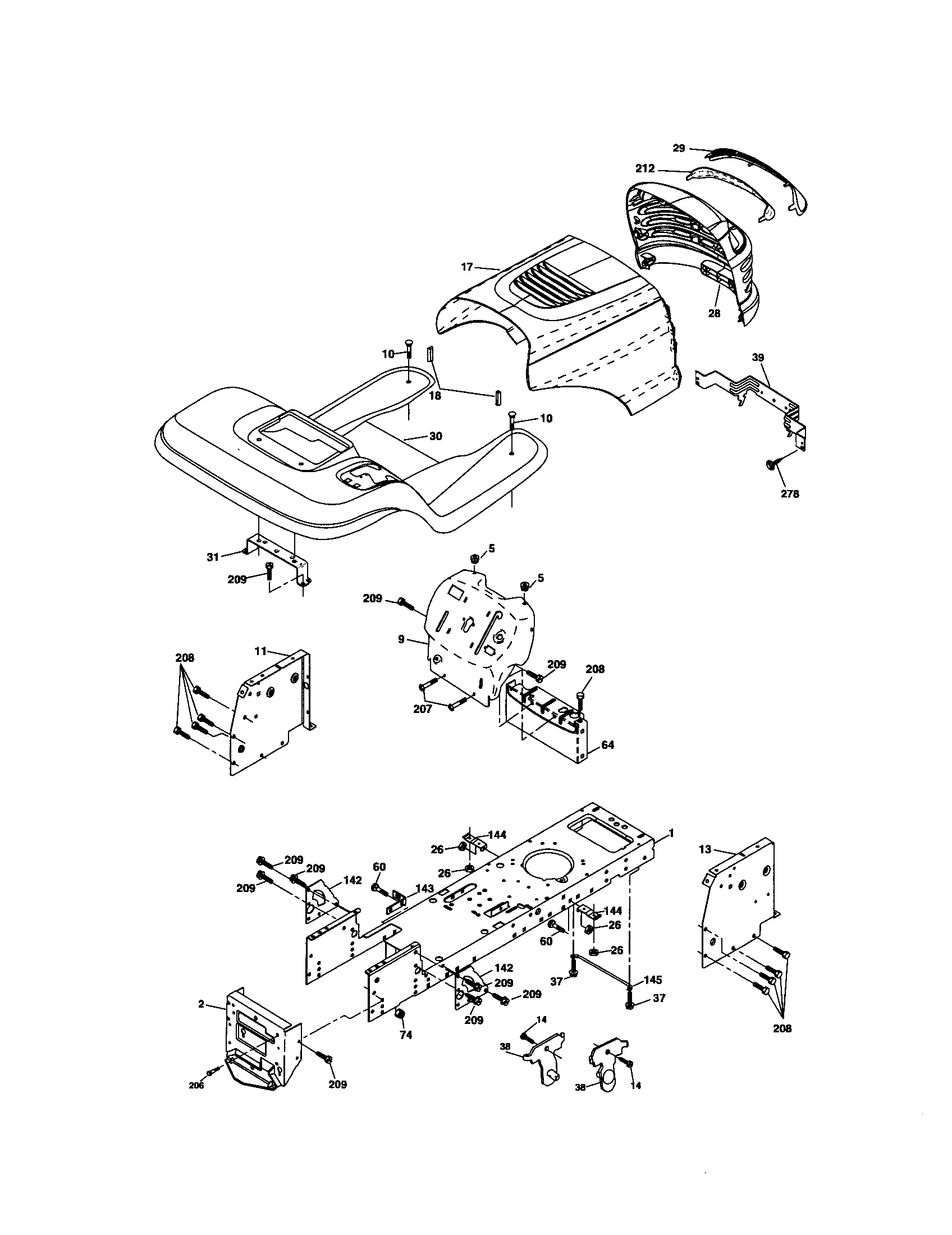 Craftsman Tractor Chassis and enclosures Parts