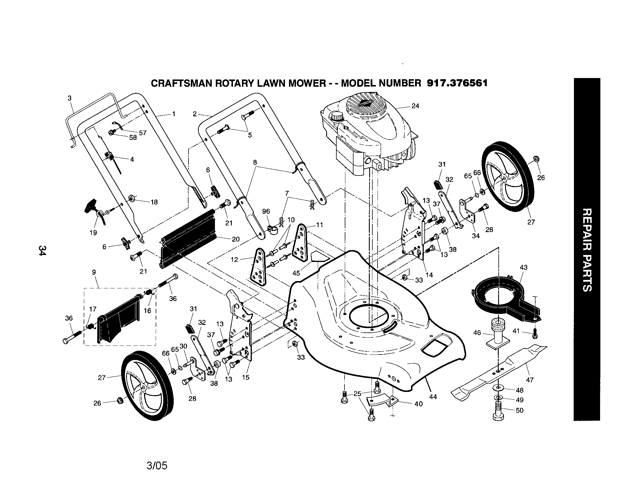 CRAFTSMAN Lawn Mower Wheels/tires/bag Parts | Model 917376561