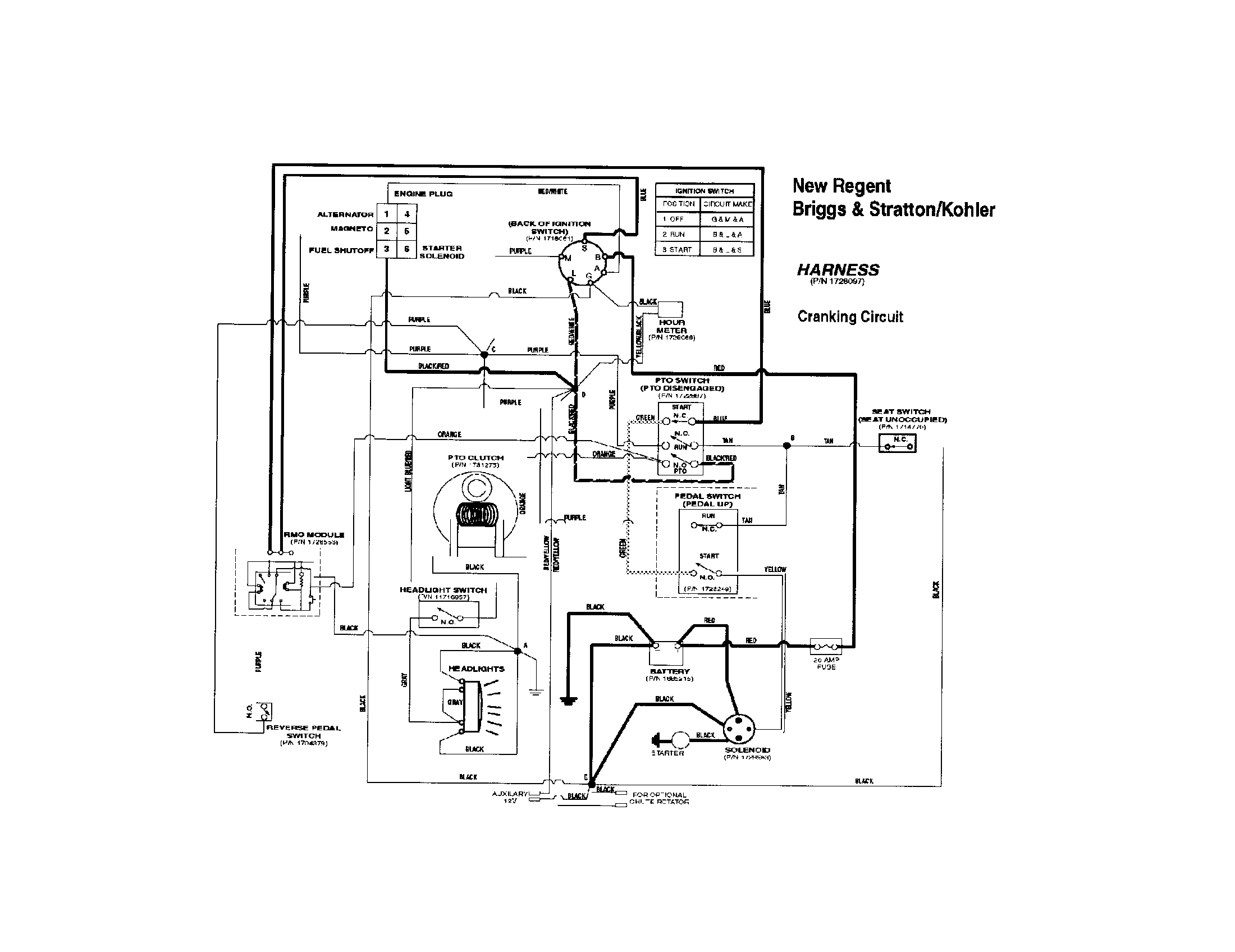 Snapper  Rmo Tractor Series Lt-200  Wiring schematic (1728097)