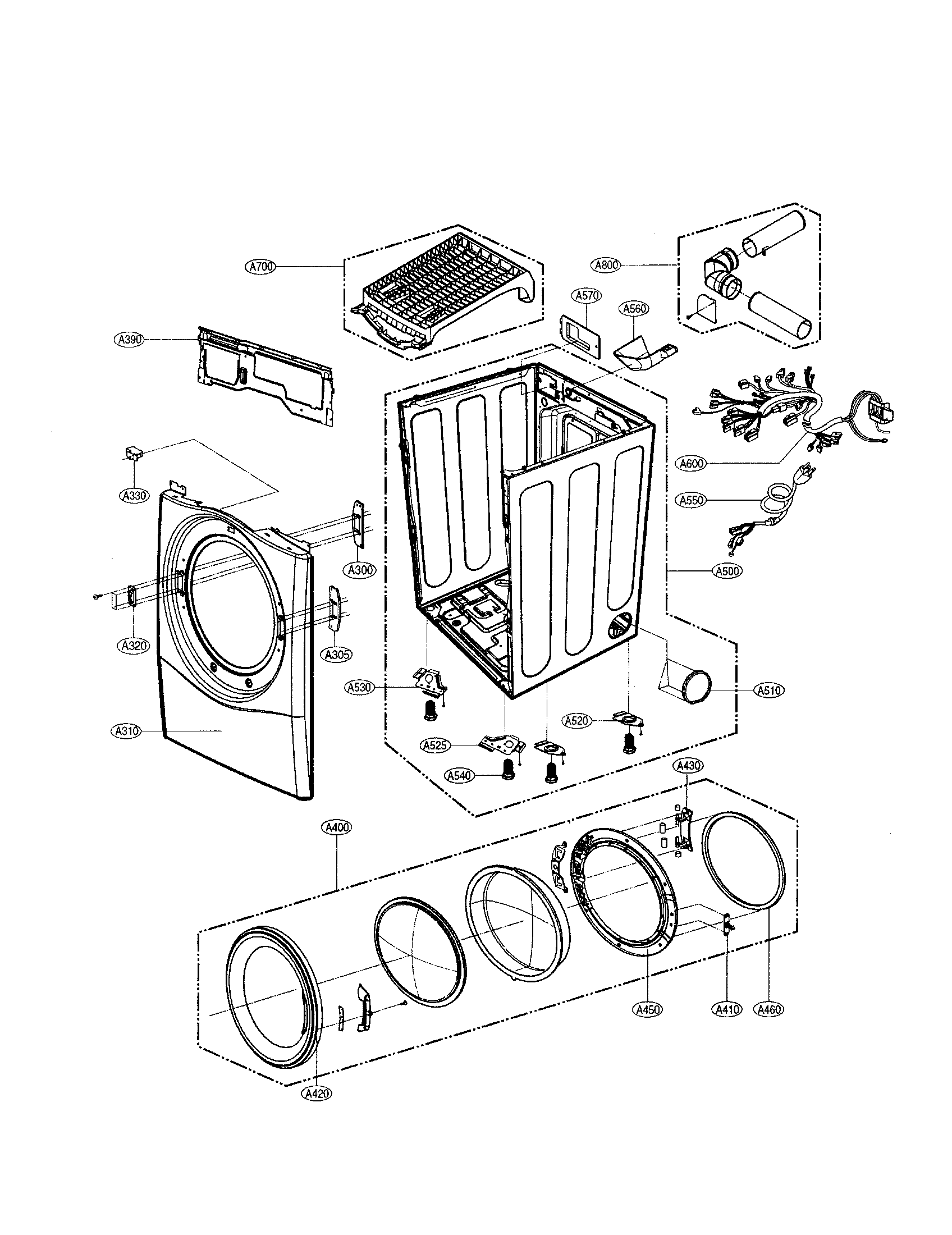 CABINET/DOOR Diagram & Parts List for Model dle2512w LG-Parts Dryer