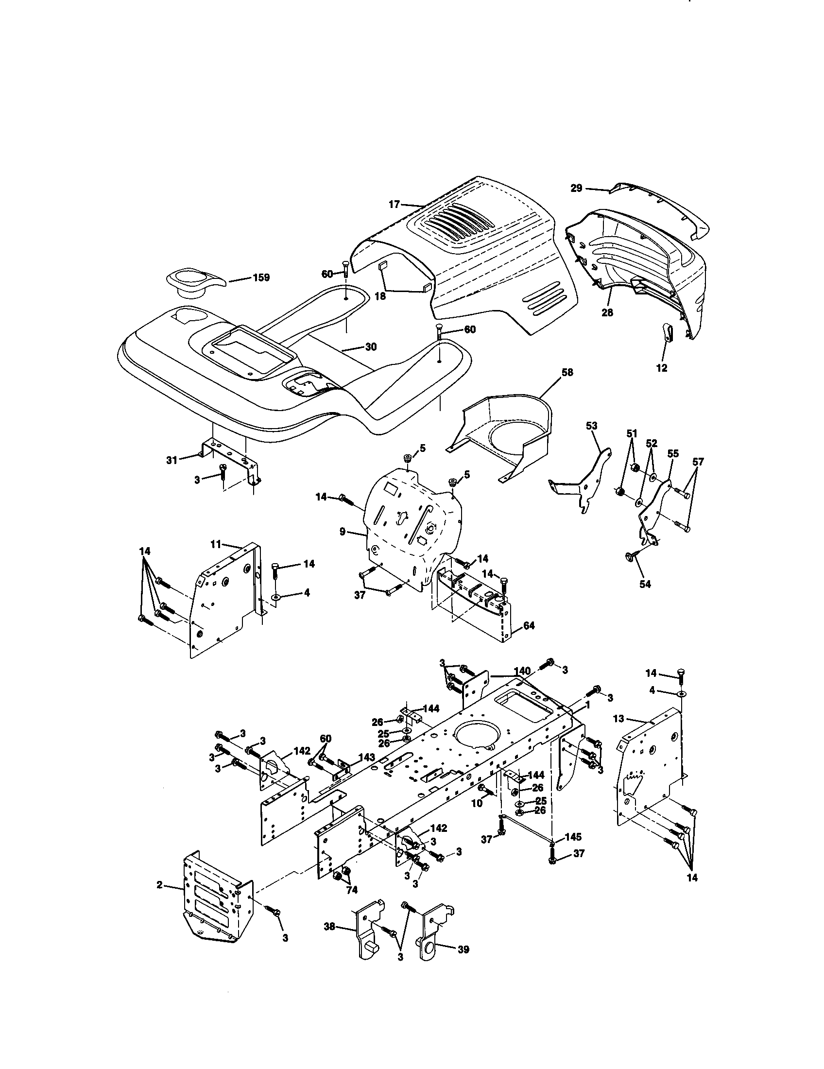 Craftsman Lawn tractor Chassis and enclosures Parts