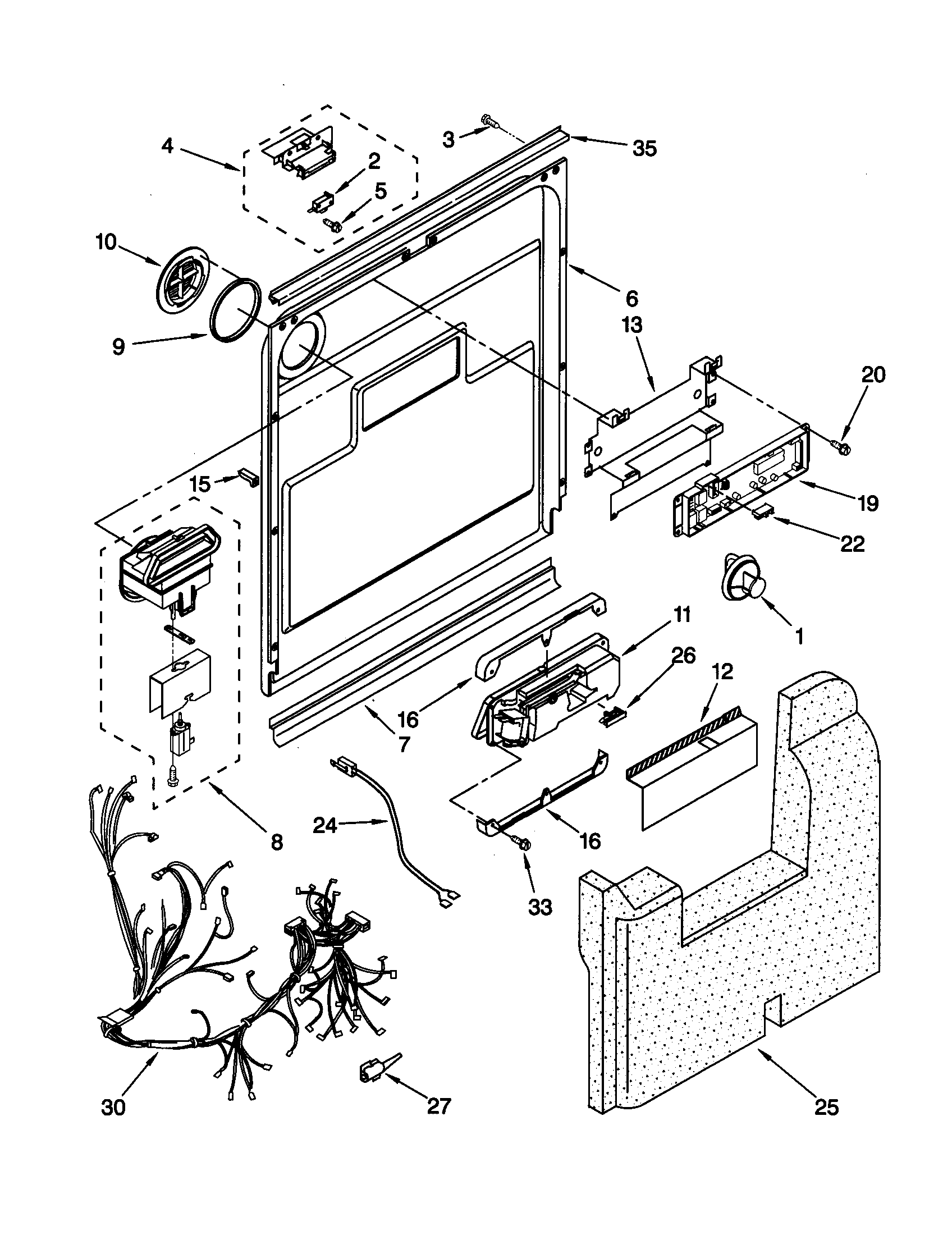 DOOR AND LATCH Diagram & Parts List for Model kuds24sewh5 Kitchenaid