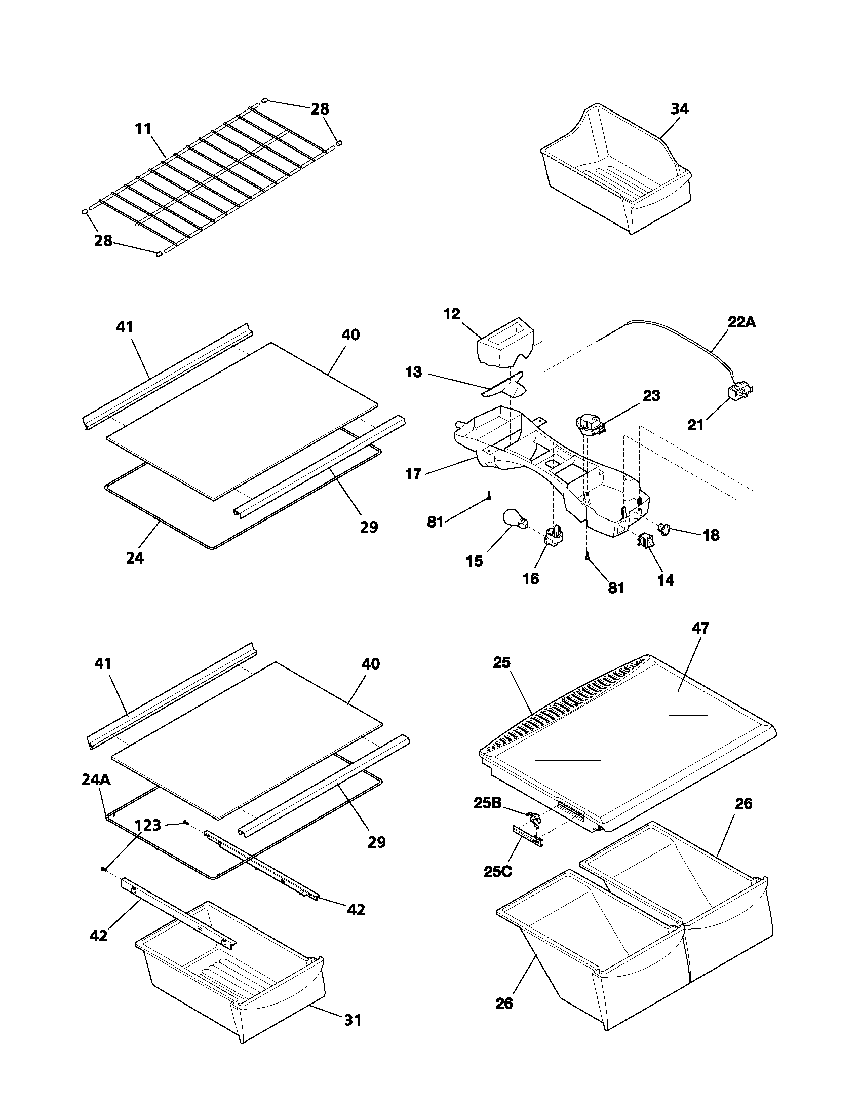 SHELVES Diagram & Parts List for Model frt18ln5bw0 FrigidaireParts