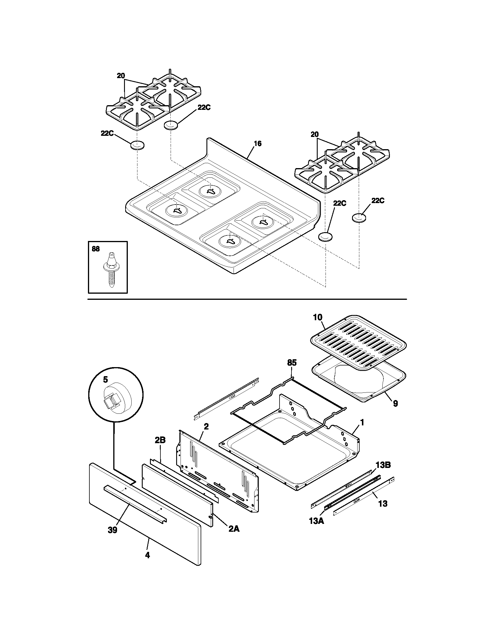 FRIGIDAIRE Gas Range Top/drawer Parts Model FGF326AWF SearsPartsDirect