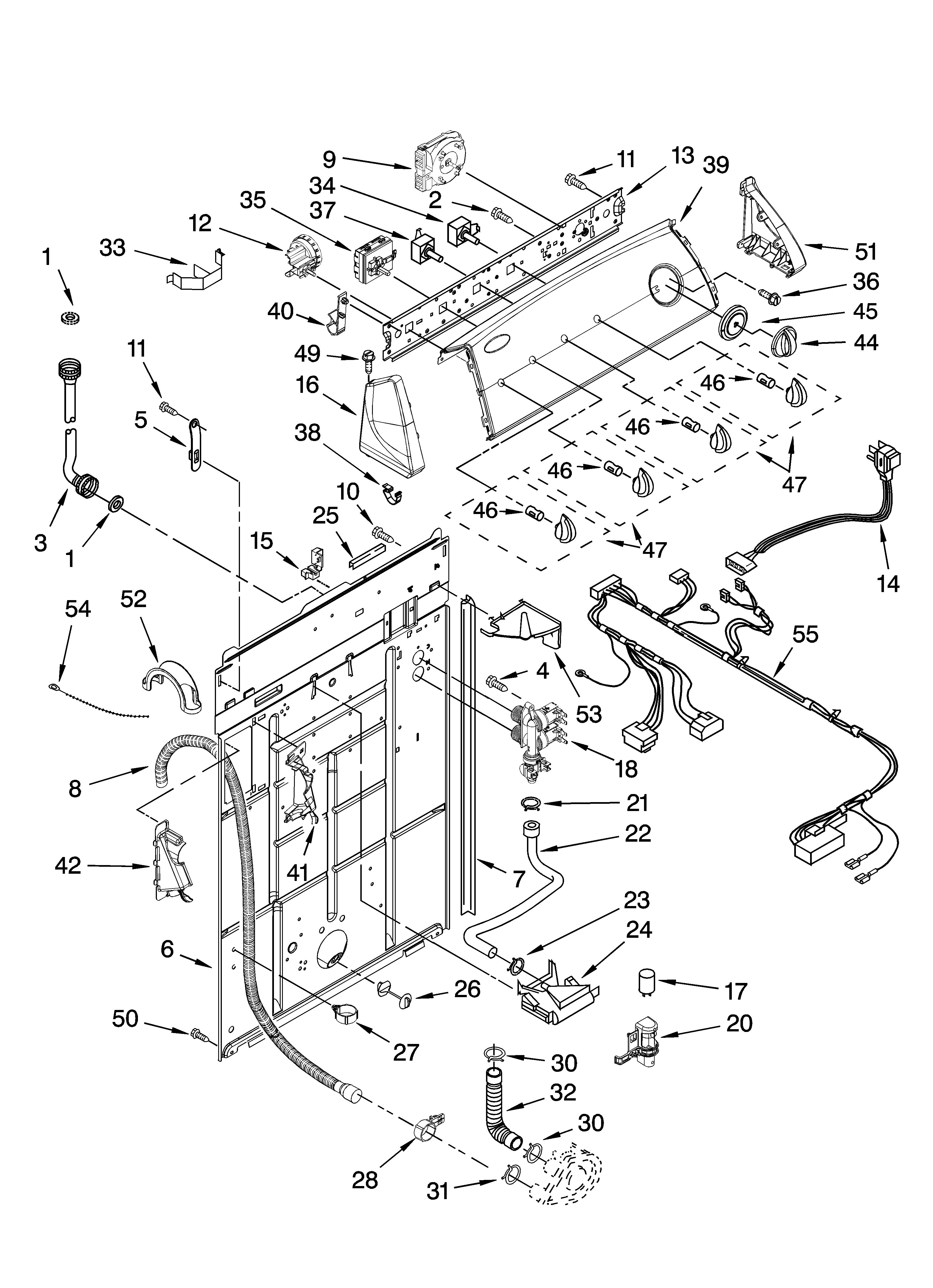 WHIRLPOOL Residential Washer Controls and rear panel Parts Model