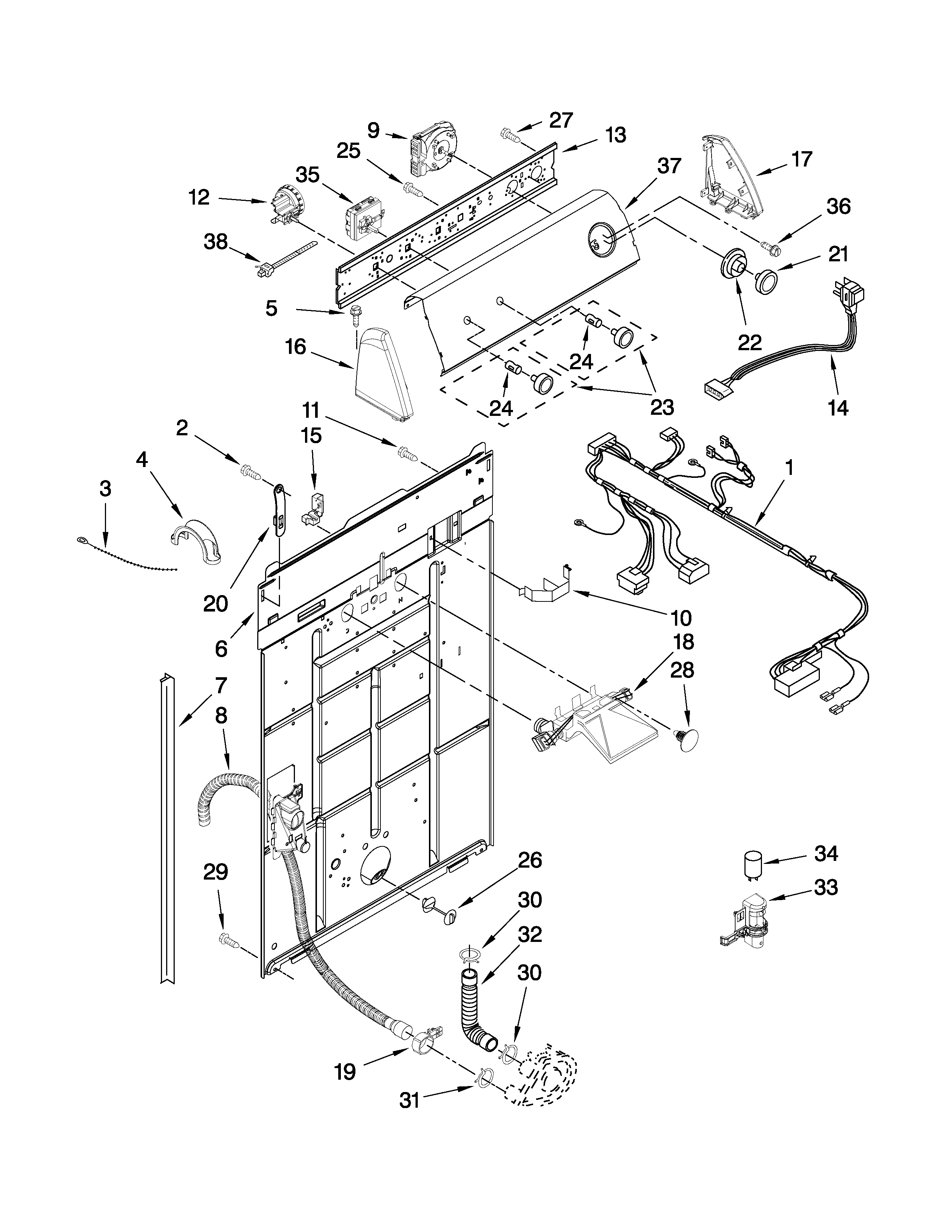 CONTROLS AND REAR PANEL PARTS Diagram & Parts List for Model atw4475vq1