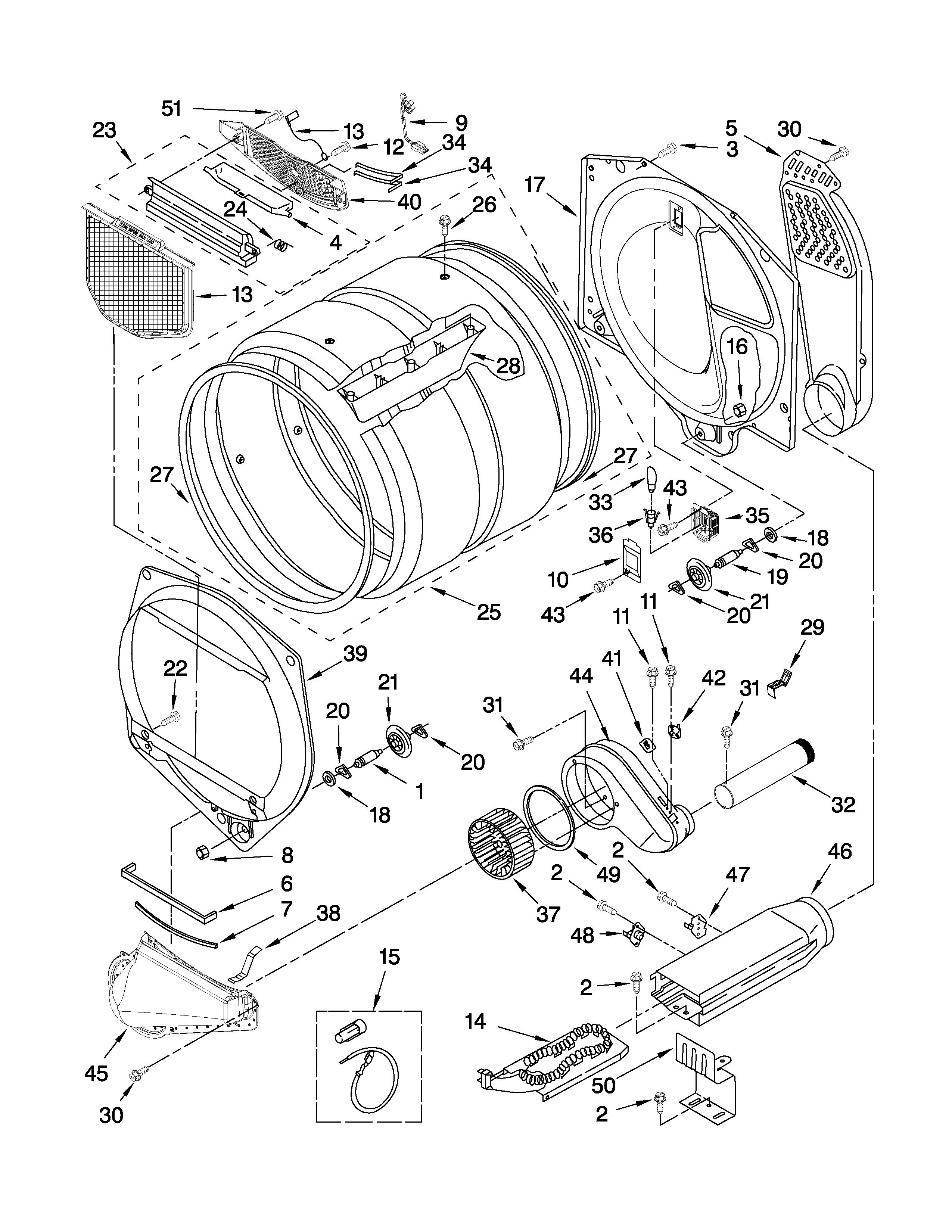 BULKHEAD PARTS Diagram & Parts List for Model wed5500xw0 Whirlpool