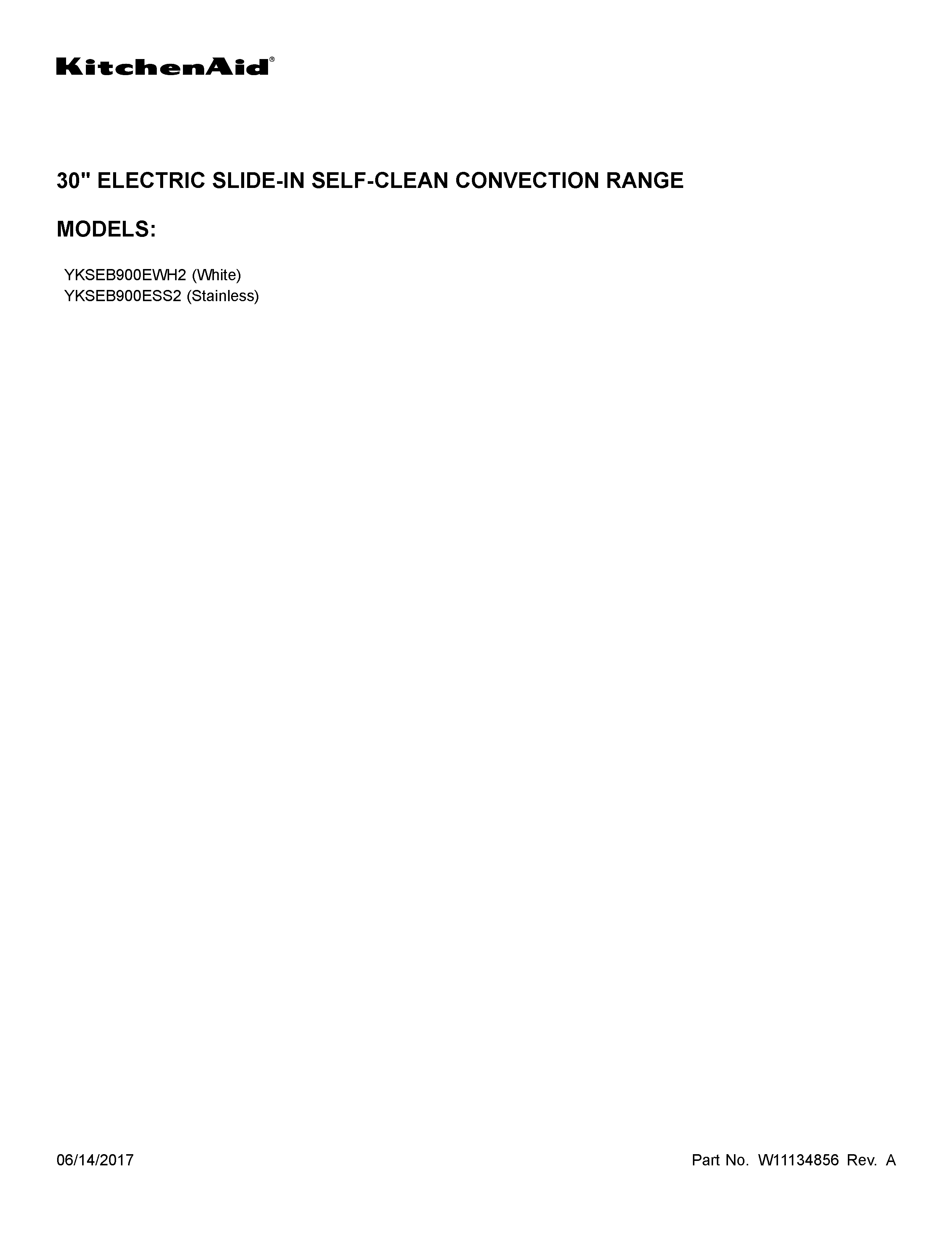 Kitchenaid  Electric Slide In Range  Cover sheet