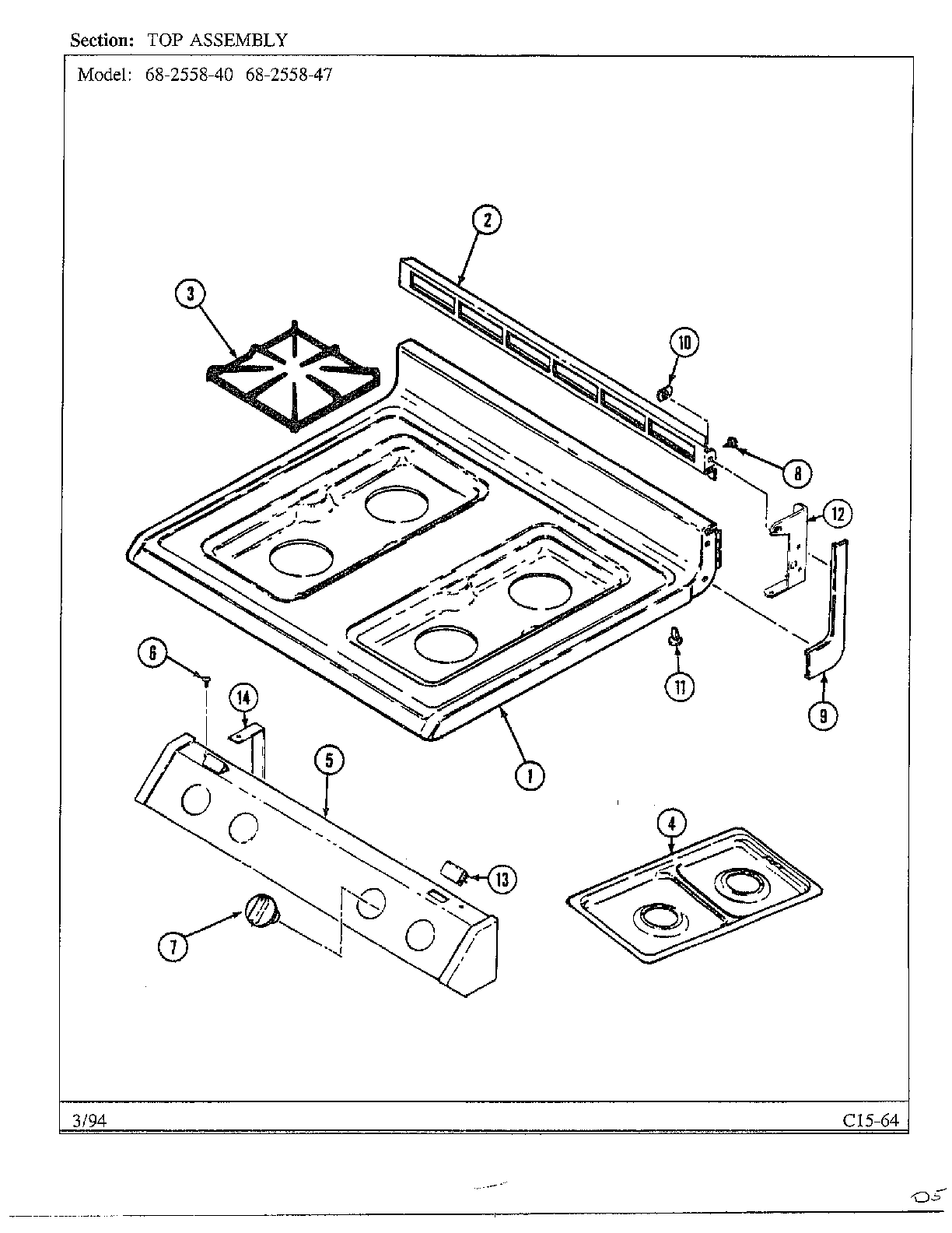 MAGIC CHEF Gas Range Body page 2 Parts Model 68255840
