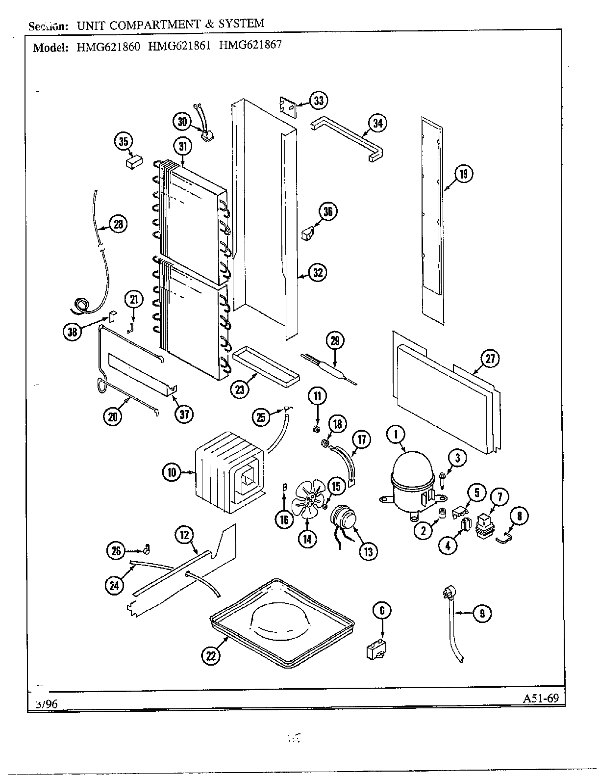 UNIT COMPARTMENT/SYSTEM Diagram & Parts List for Model hmg621860