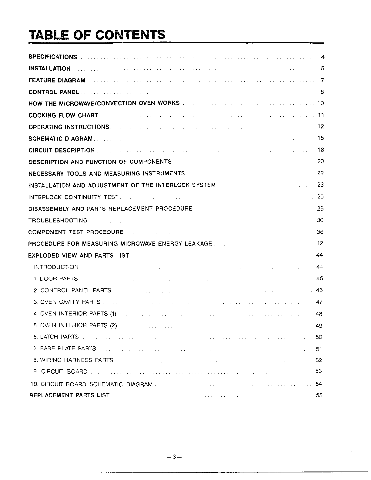 Goldstar Microwave oven Table of contents Parts