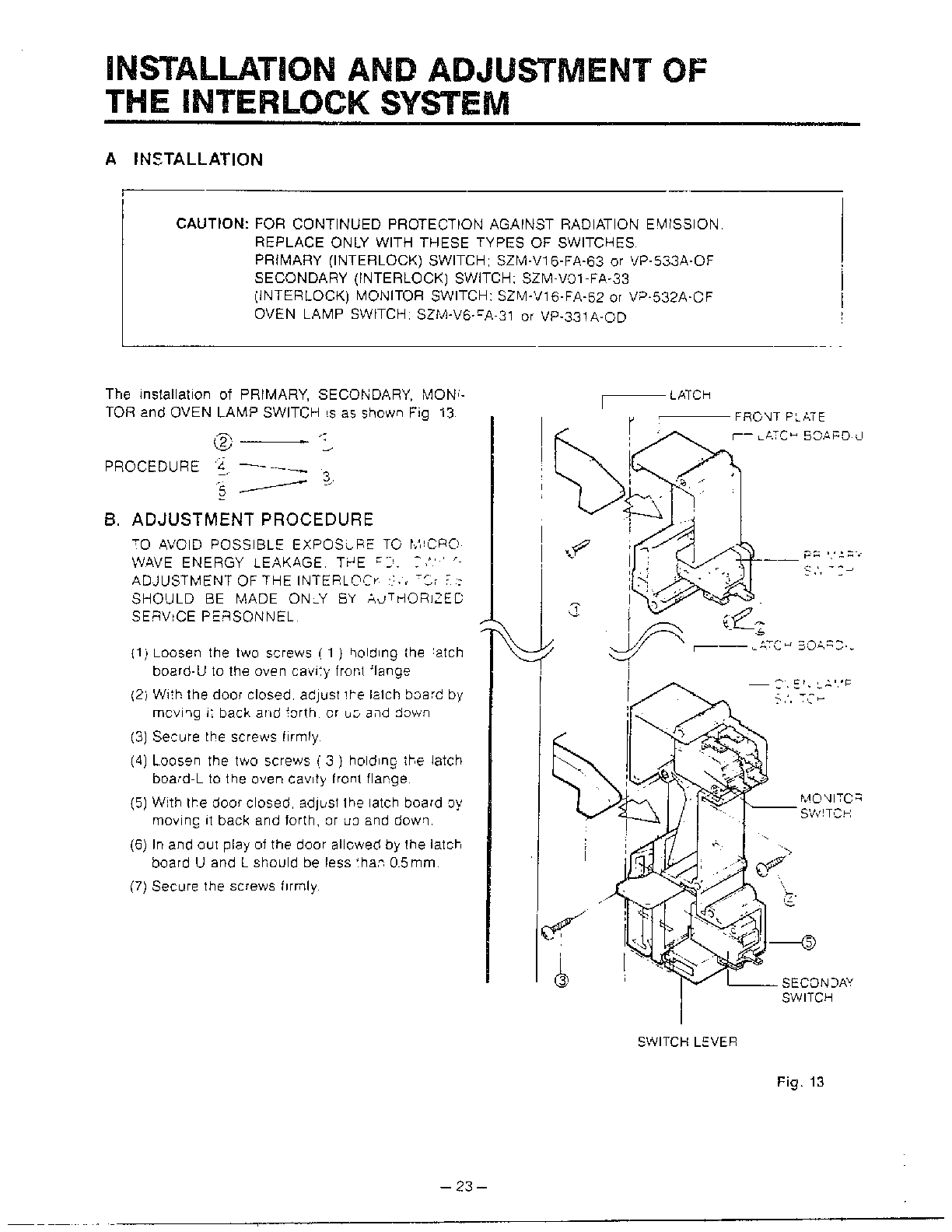 Goldstar Microwave oven Interlock system Parts