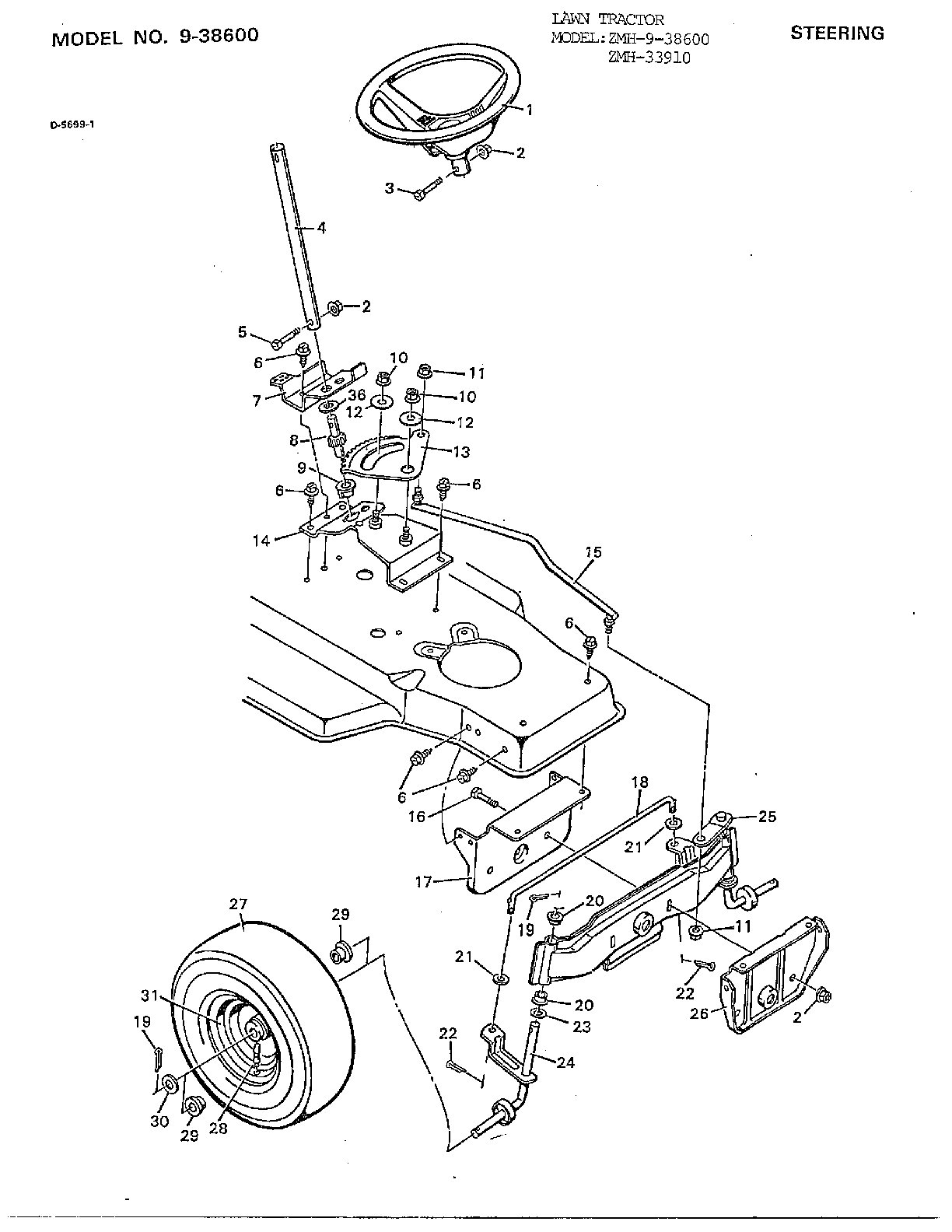 Steering Diagram  U0026 Parts List For Model 33910 Murray