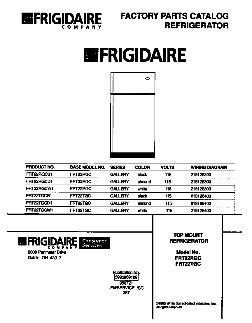 FRIGIDAIRE FRIGIDAIRE TOP MOUNT REFRIGERATOR 5995269189 Parts Model