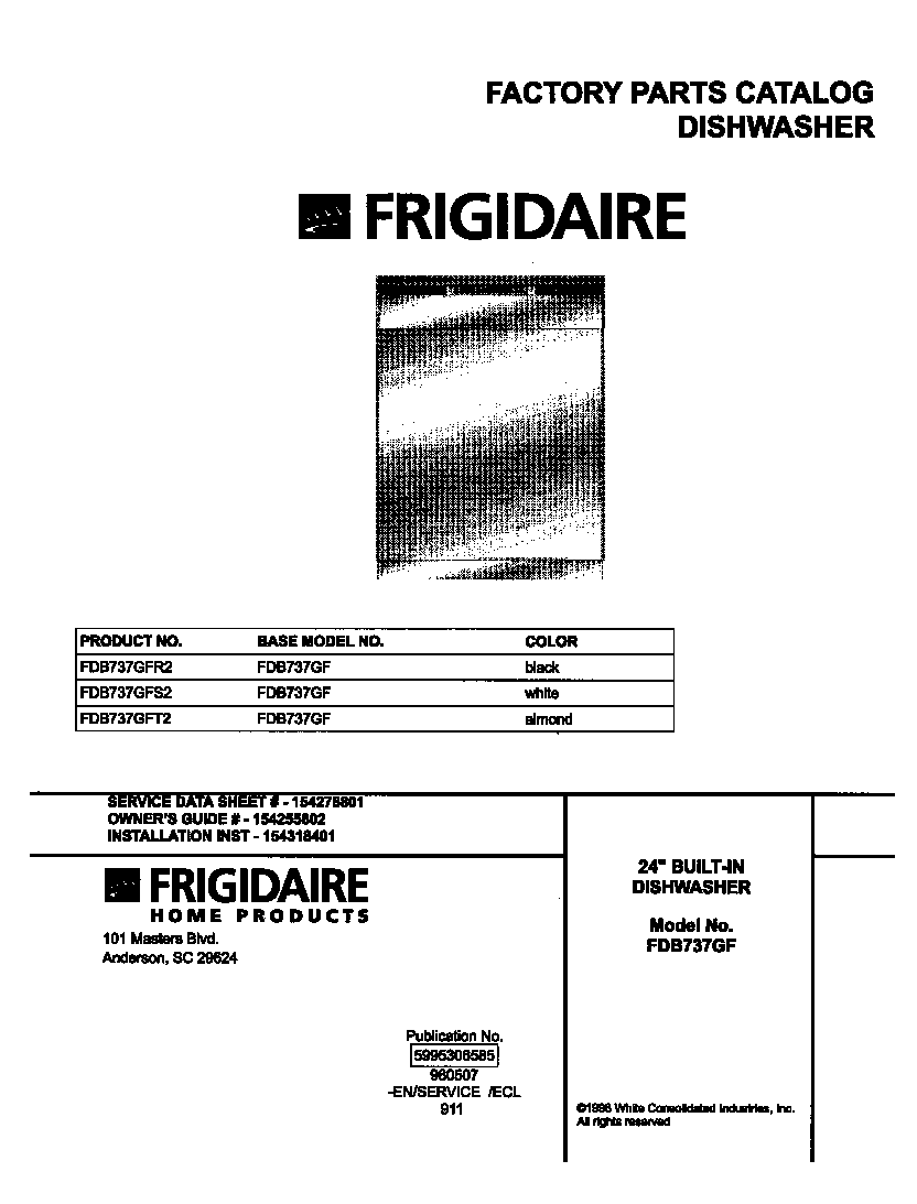 FRIGIDAIRE DISHWASHER Parts Model FDB737GFT2 Sears PartsDirect