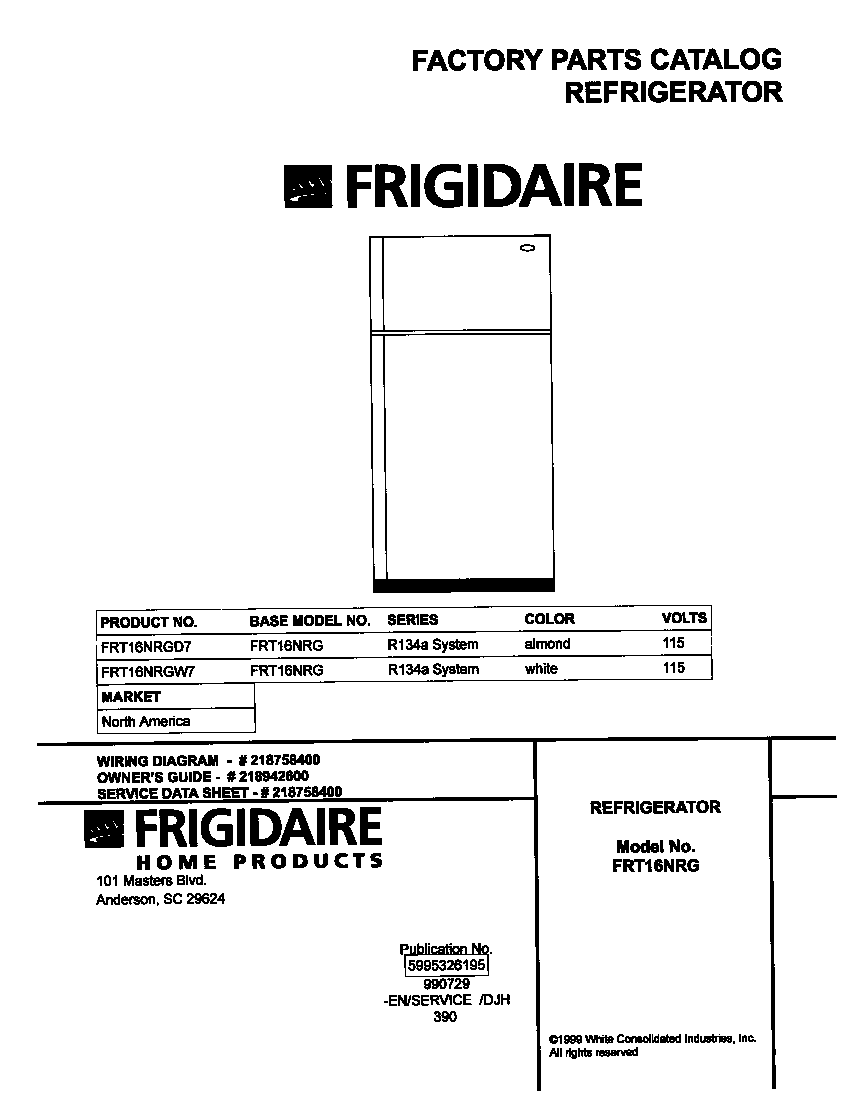 FRIGIDAIRE FRIGIDAIRE/REFRIGERATOR P5995326195 Parts Model