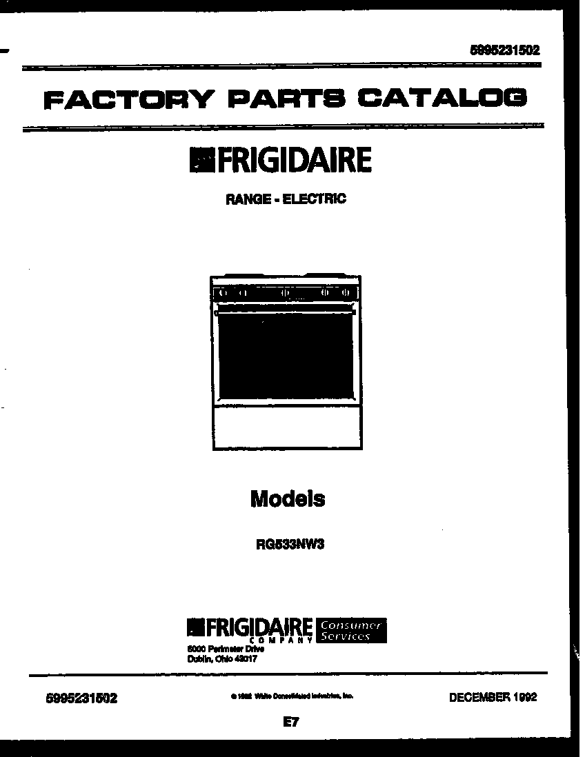 Frigidaire  Range - Electric - 5995231502   Parts