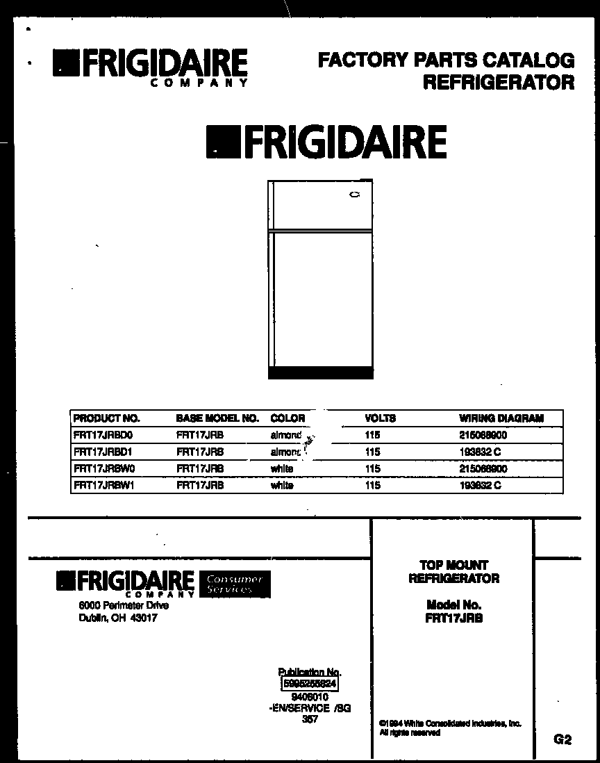 FRIGIDAIRE TOP MOUNT REFRIGERATOR 5995255824 Parts Model frt17jrbd1