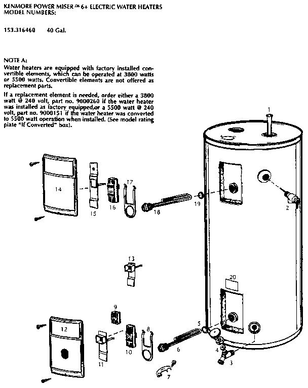 KENMORE KENMORE POWER MISER 6 + ELECTRIC WATER HEATERS Parts Model