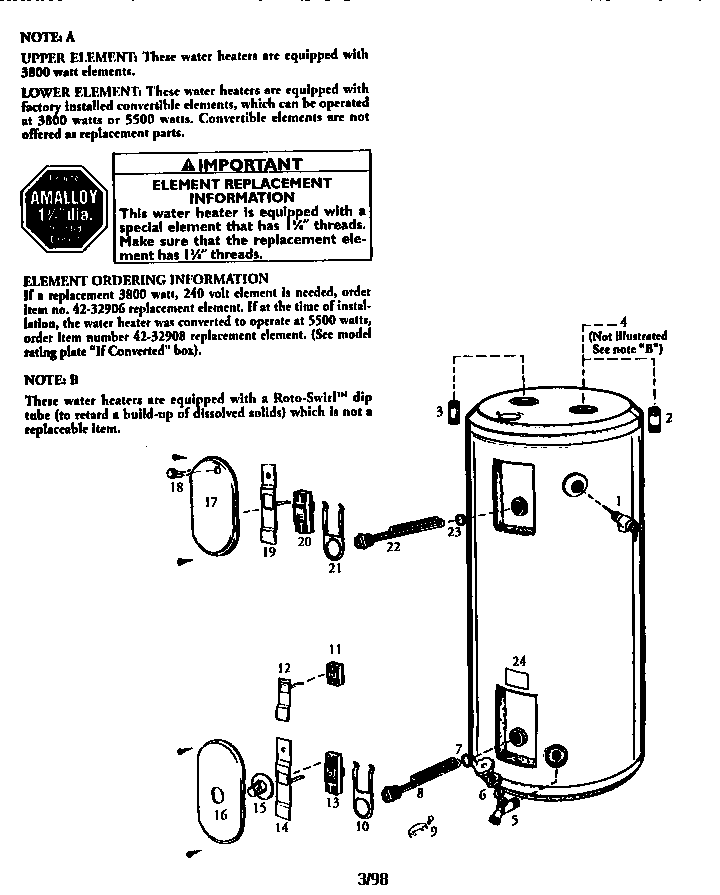 Kenmore Model 153320550HT Water Heater Electric Genuine Parts