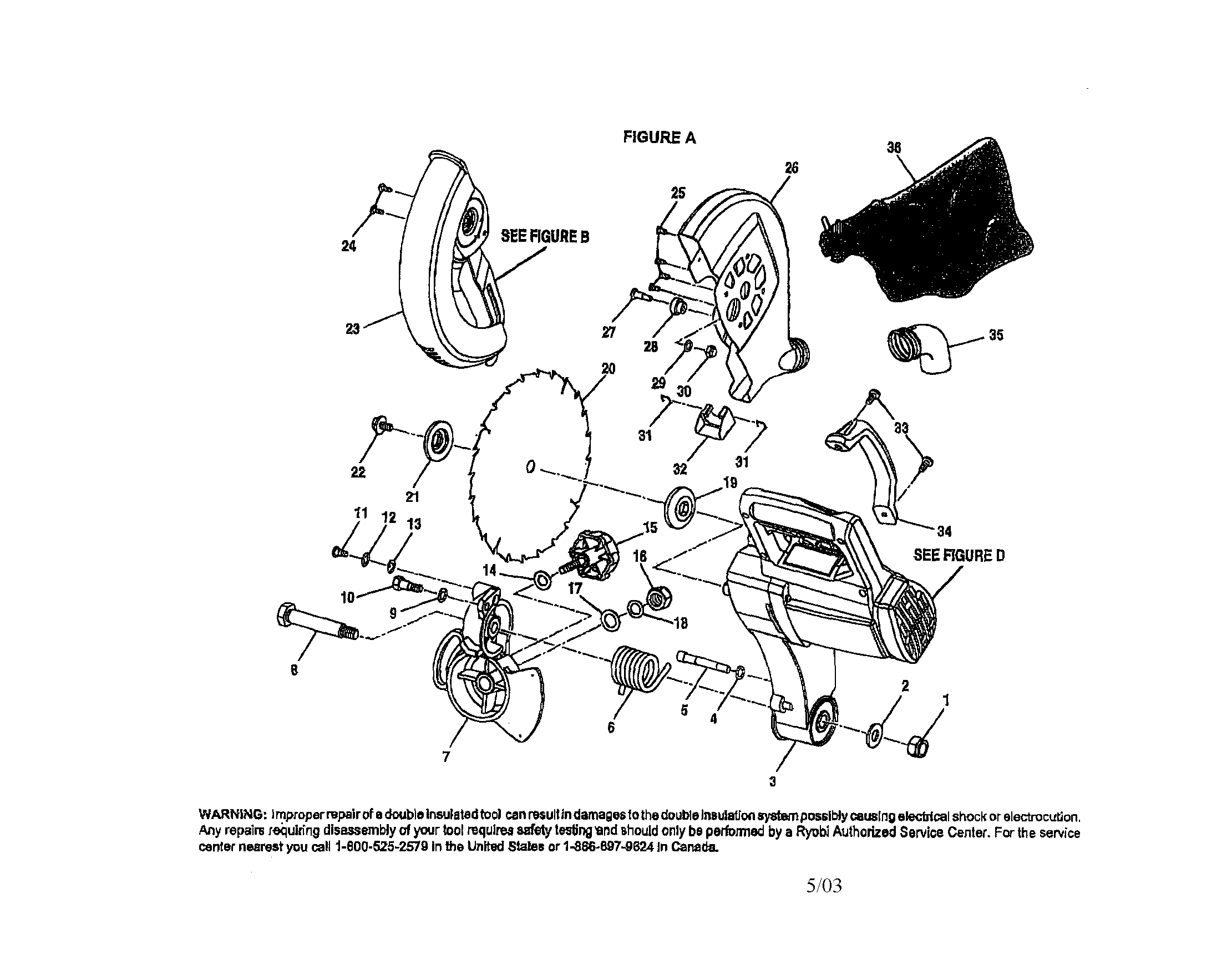 Ryobi model TS1350 miter saw genuine parts