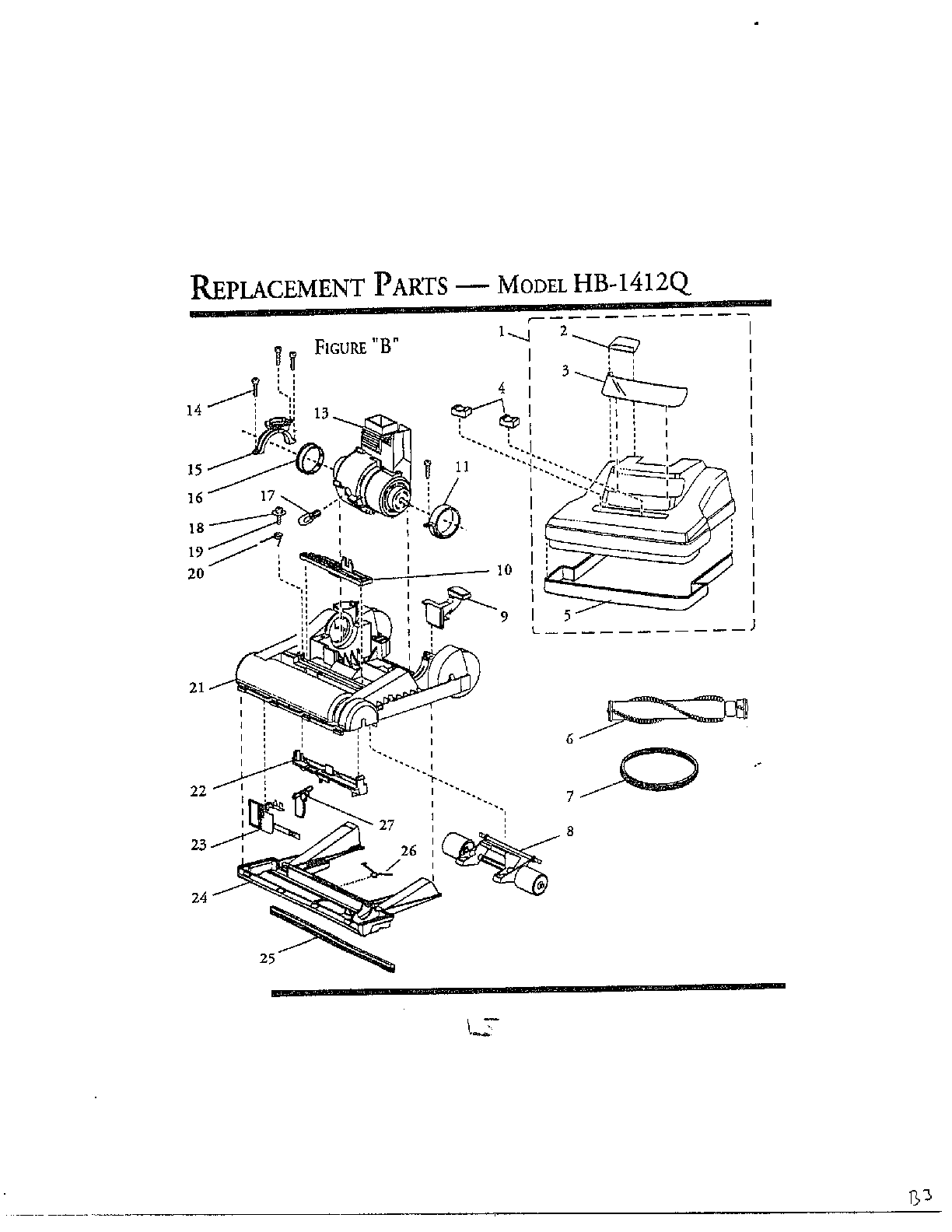 SINGER SINGER UPRIGHT VACUUM CLEANER Parts Model HB1412Q Sears