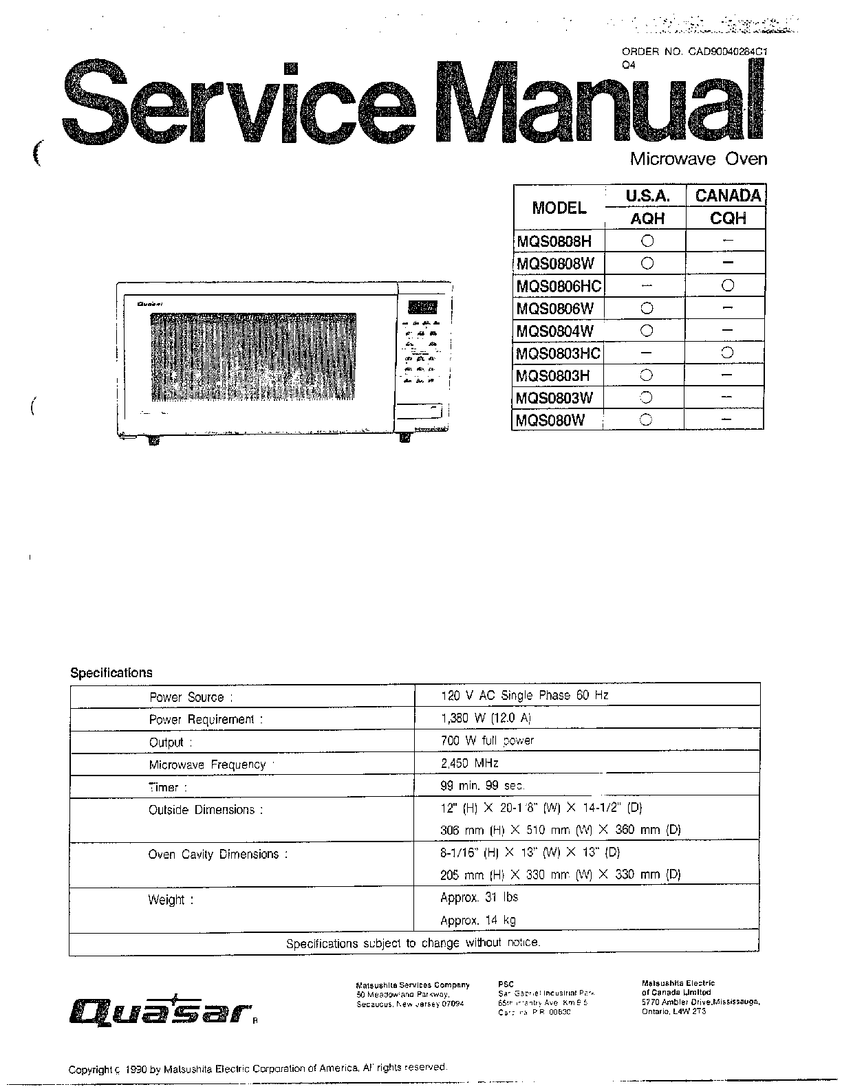 Quasar Microwave Oven Parts Model Mos0803h Sears Microwave Ove